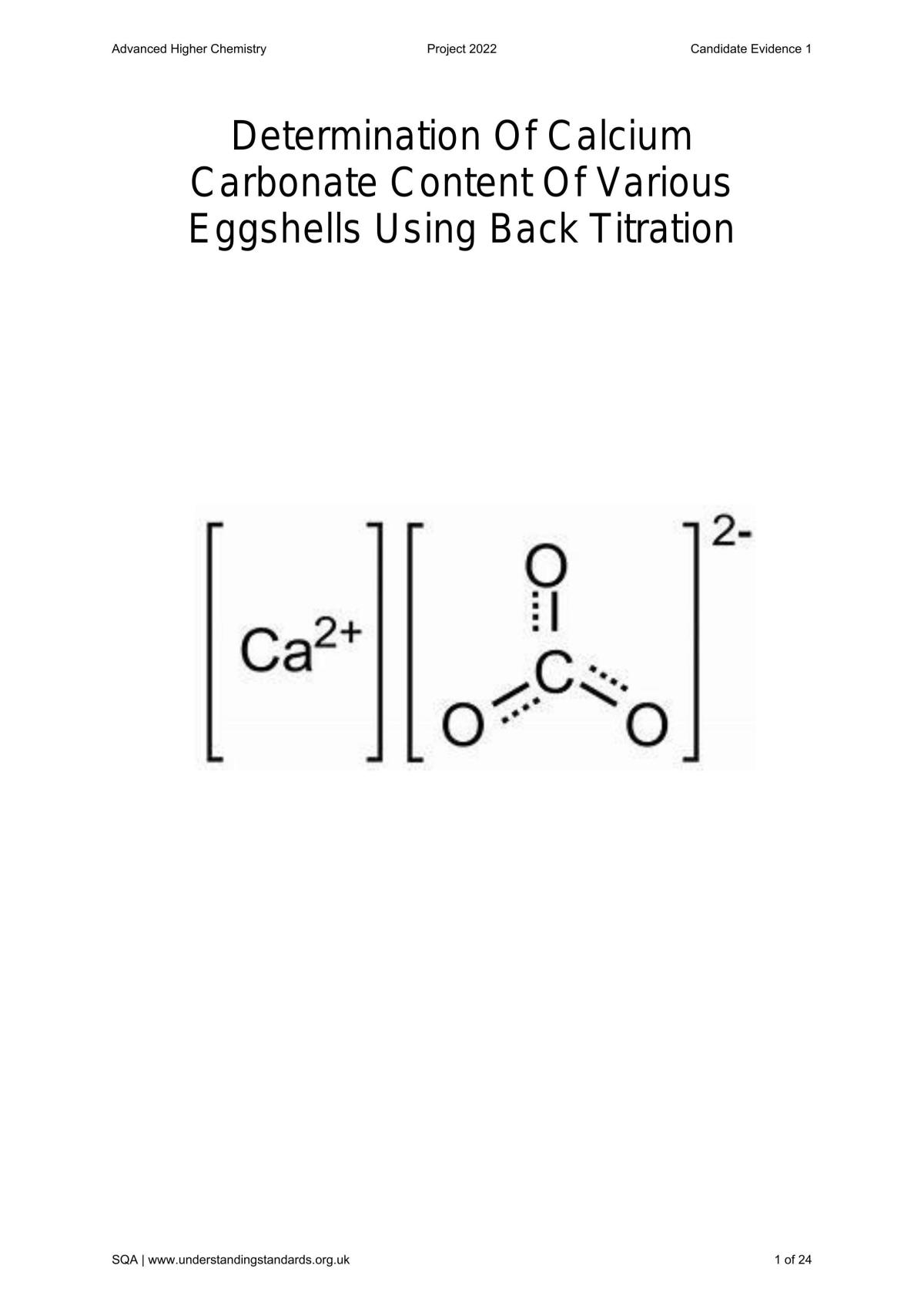 Determination of Calcium Carbonate Content of Various Eggshells Using Back Titration - Page 1