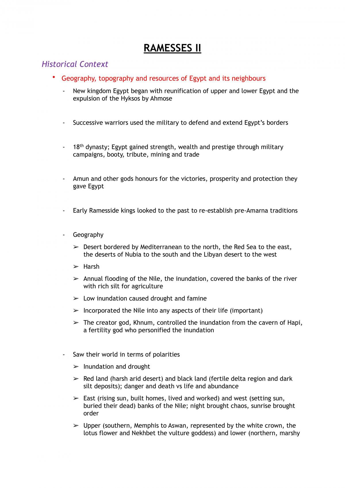 Ramesses II Study Notes for Year 12 HSC - Page 1