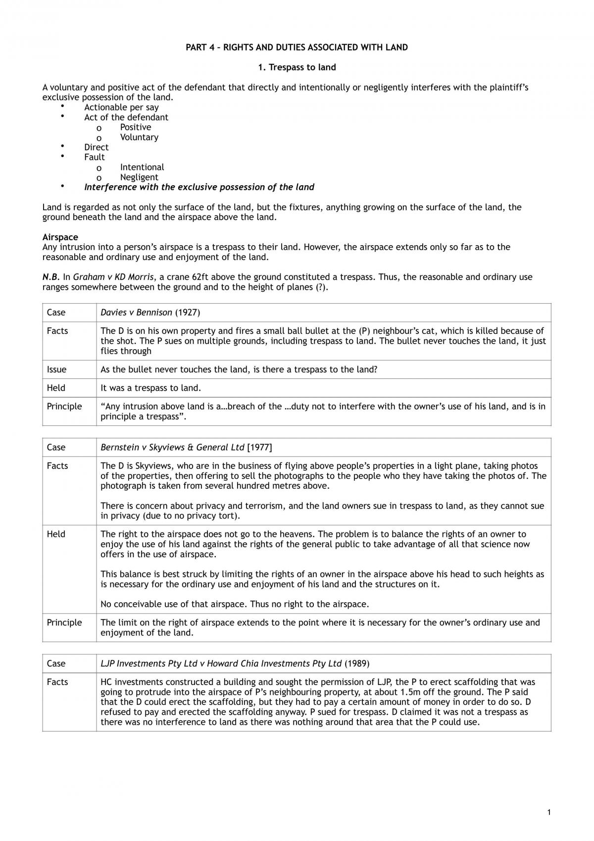 Extended Trespass to Land Notes - Page 1