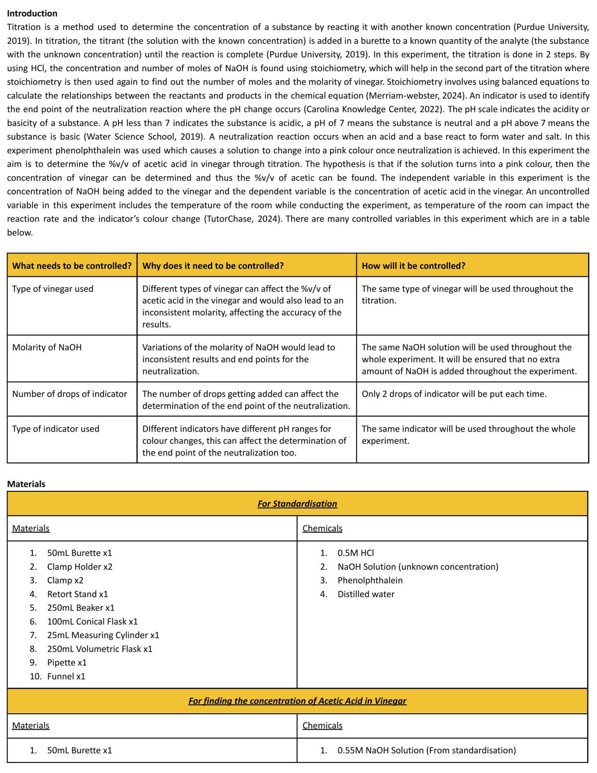 Chemistry Titration Report - Page 1