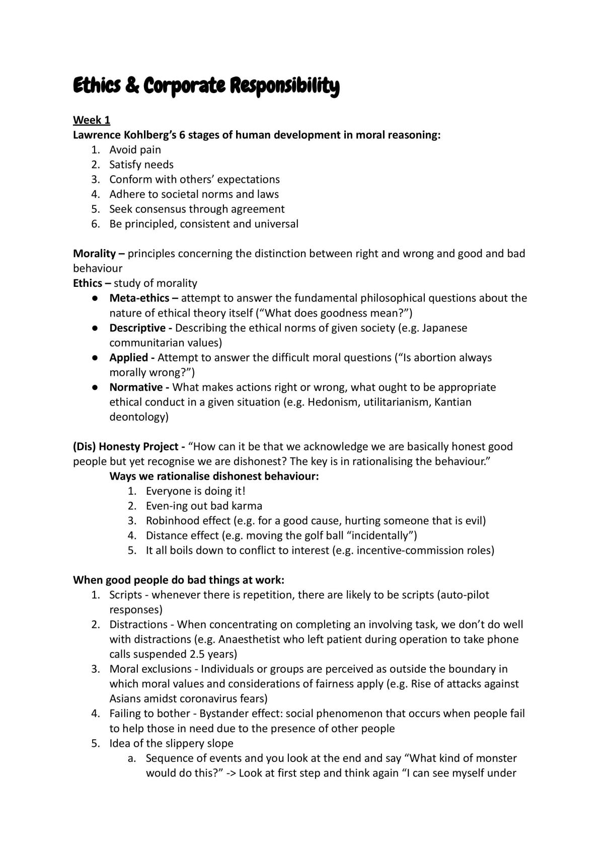 Ethics and Corporate Responsibility Notes - Page 1