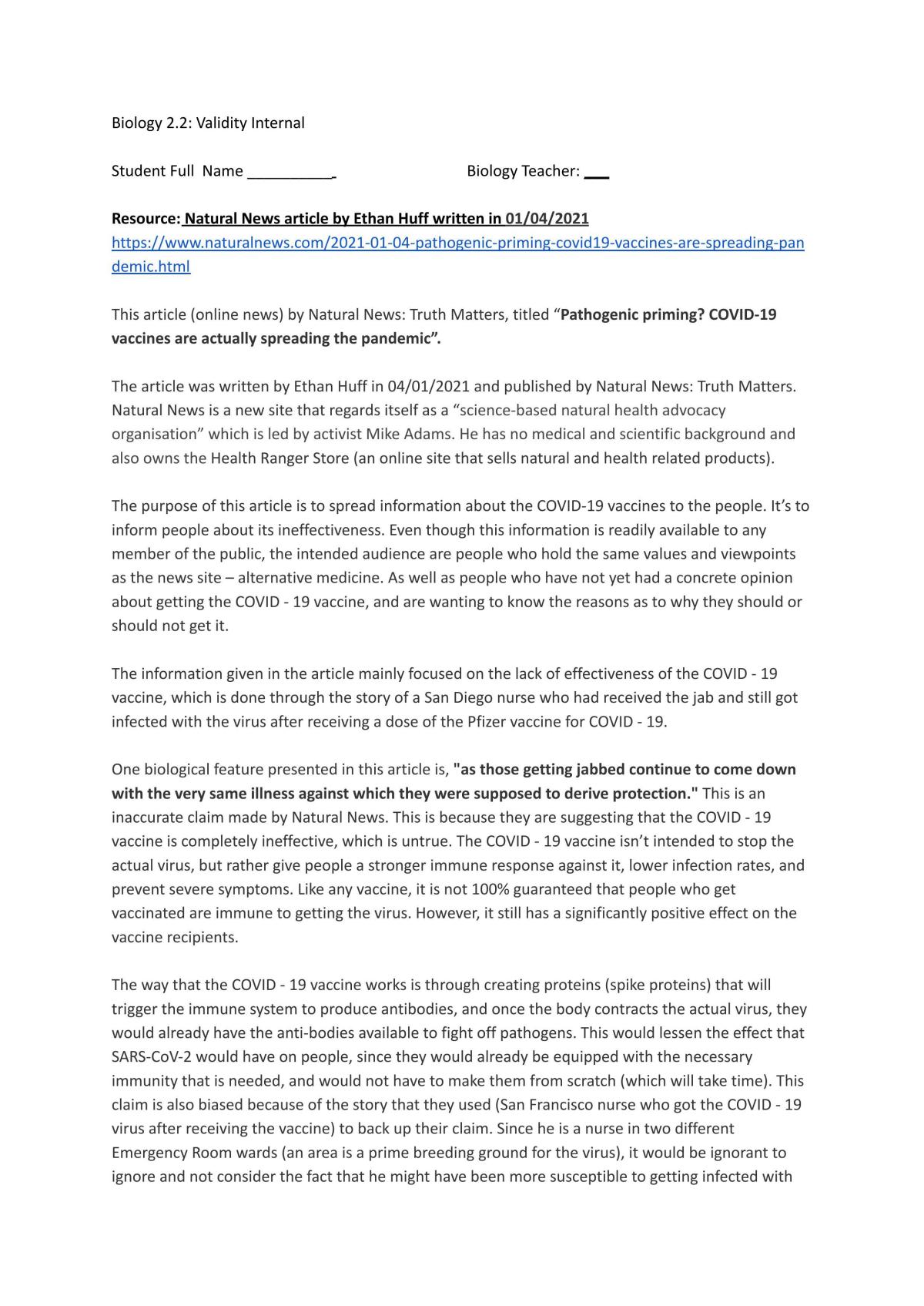 2.2 91154 Analyse the biological validity of information presented to the public - Page 1