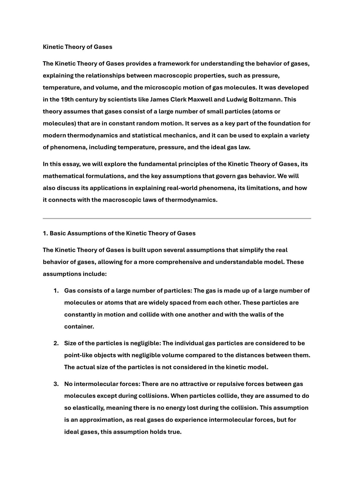Kinetic Theory of Gases Essay - Page 1