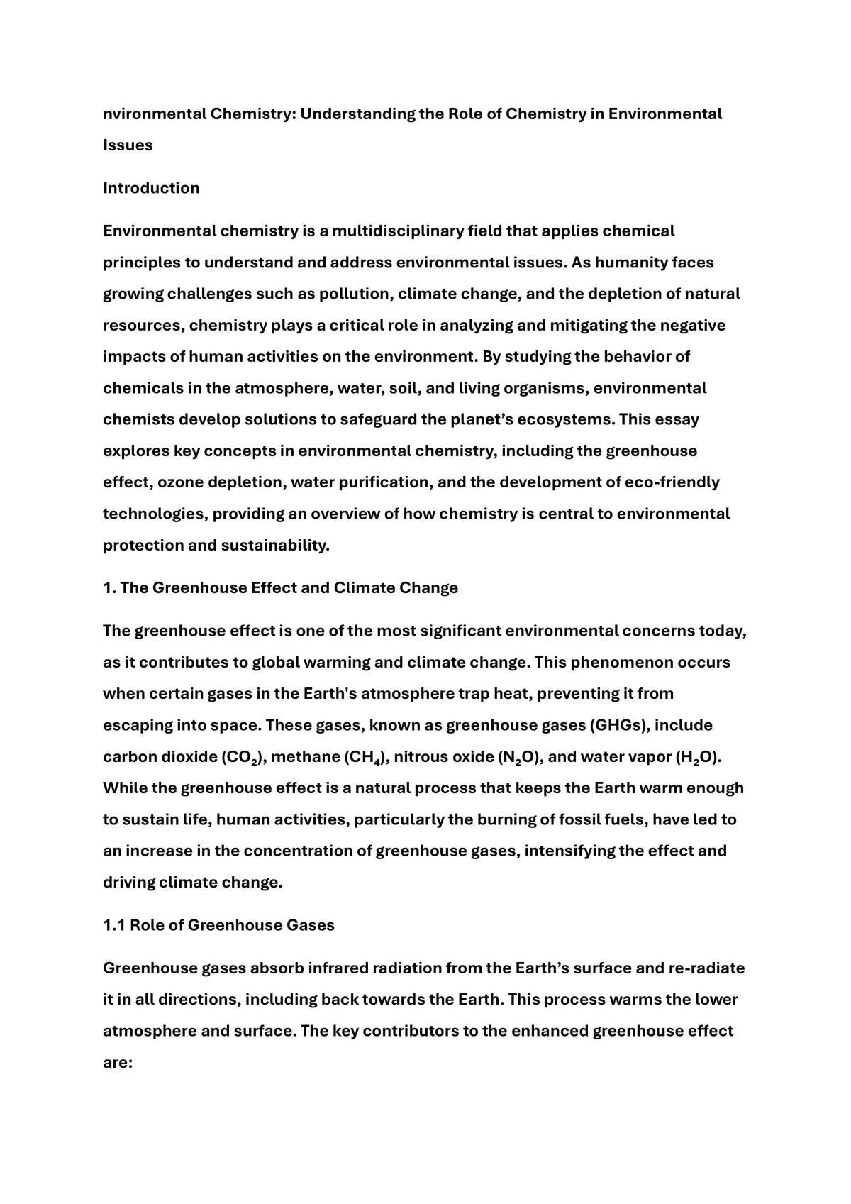 Environmental Chemistry Essay - Page 1