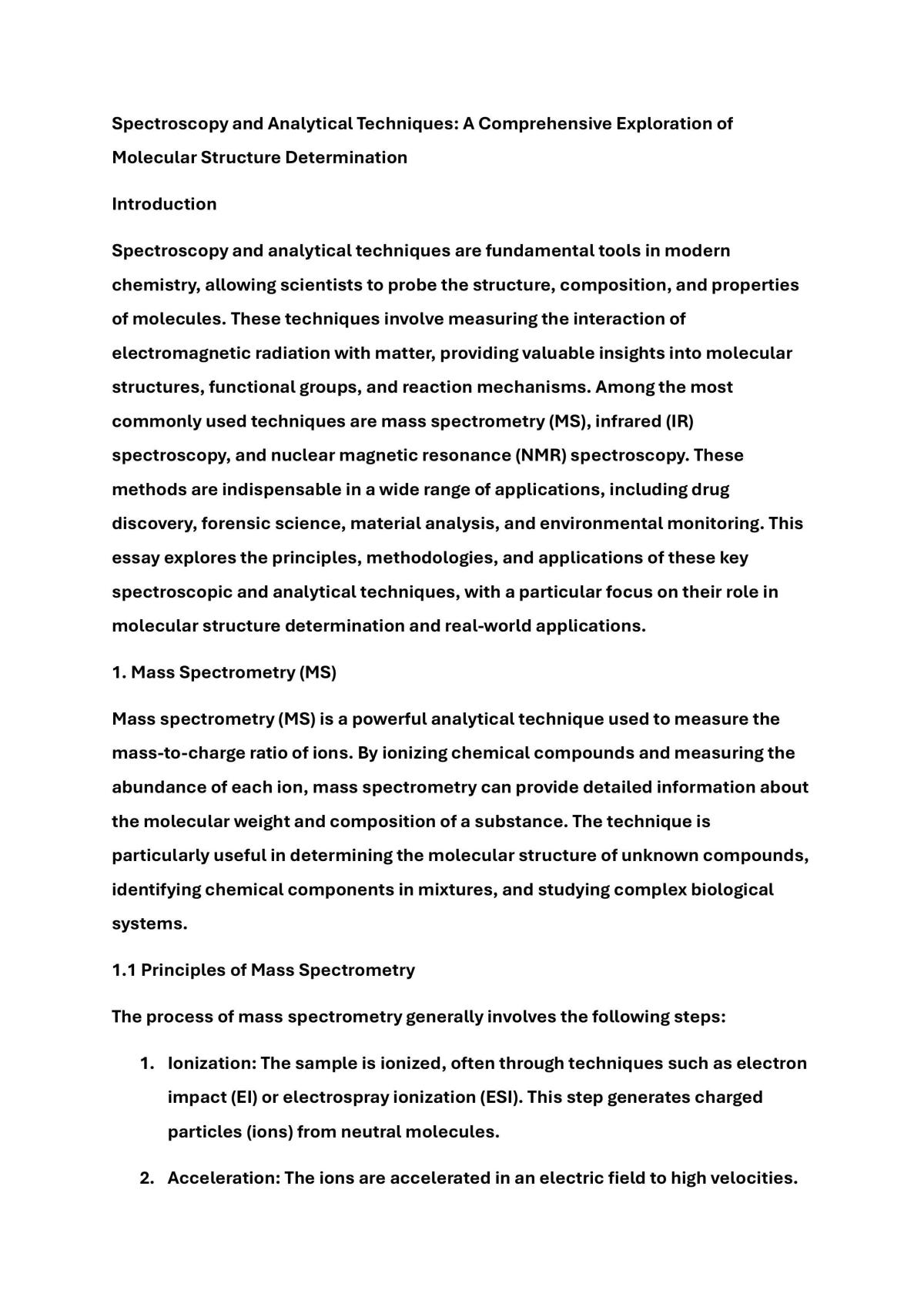 Spectroscopy and Analytical Techniques Essay - Page 1