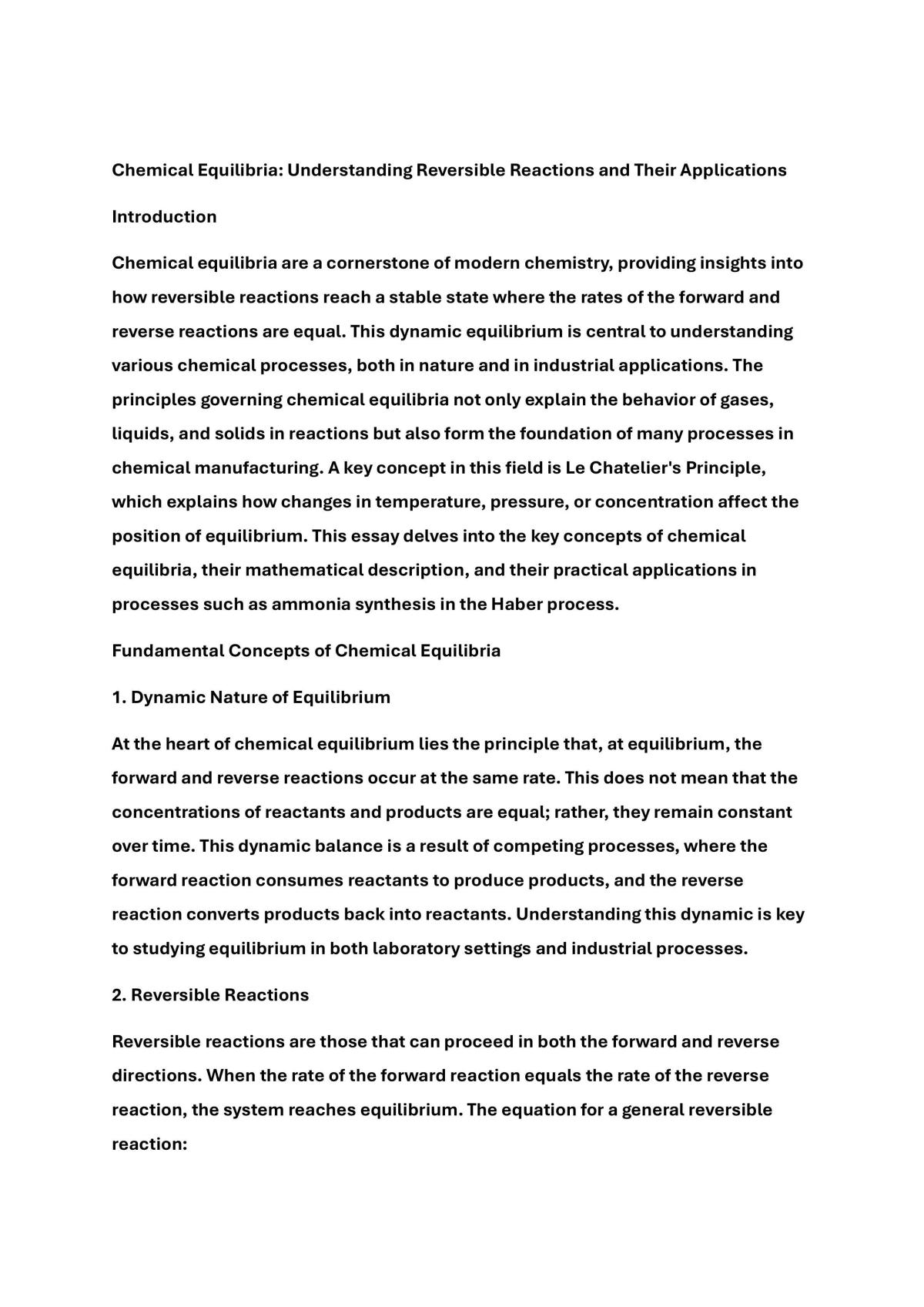 Chemcial Equilibria Essay - Page 1