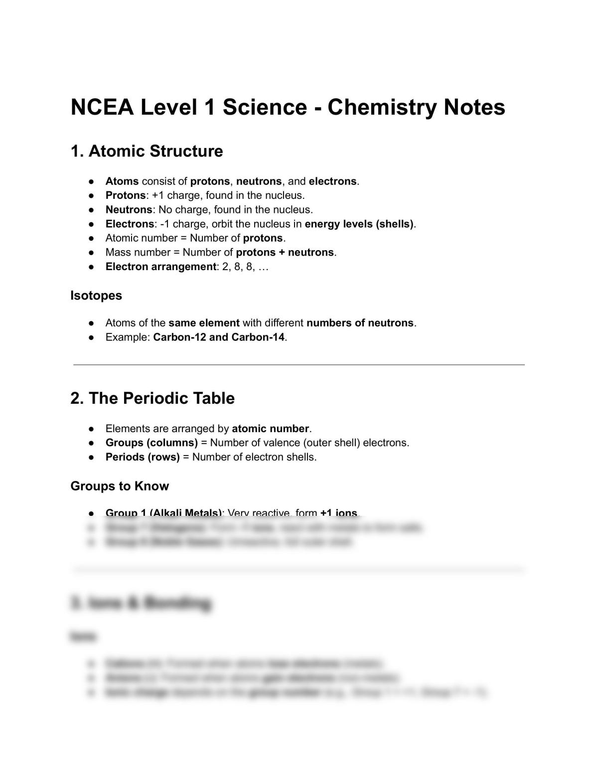 NCEA level1 Chemistry - Page 1