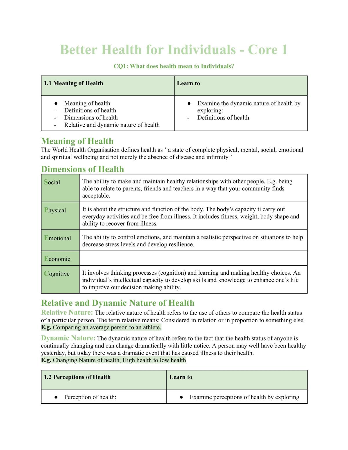 PDHPE Preliminary Notes - Page 1