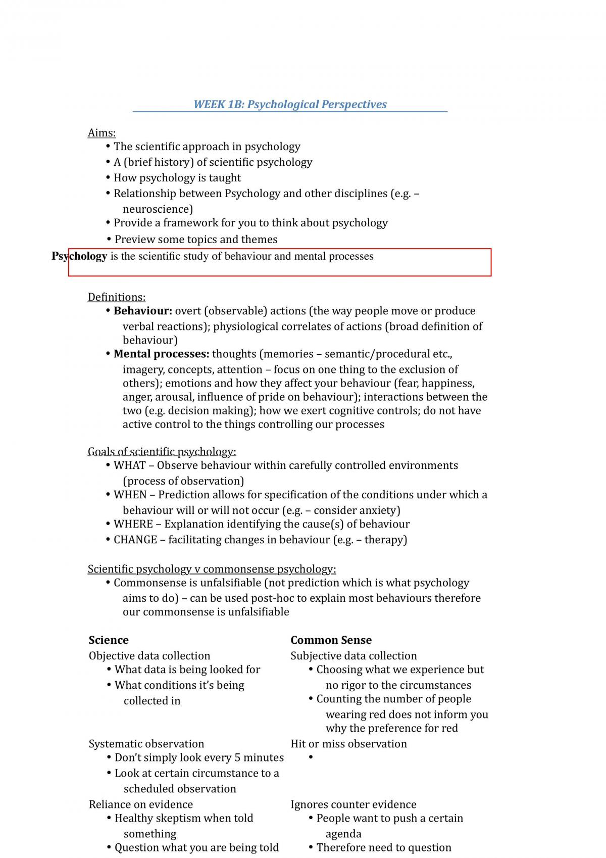 Lecture Notes PSYC1A  - Page 1
