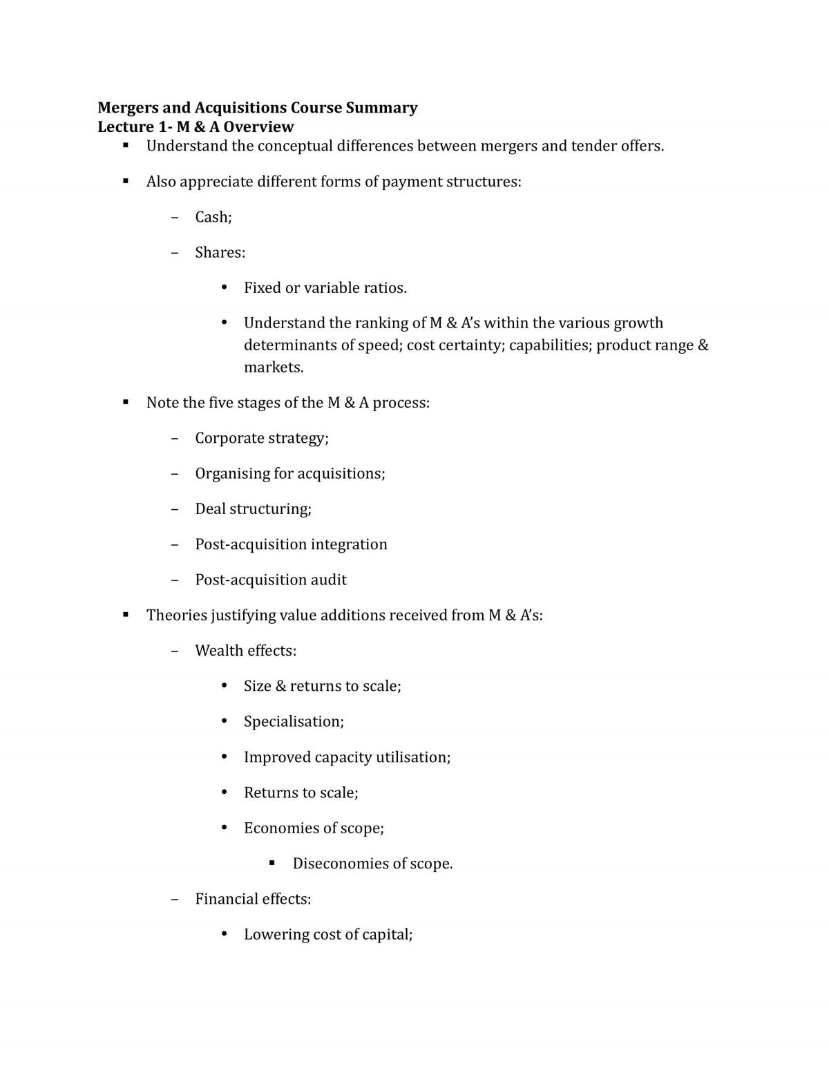 M&A Study Notes - Page 1