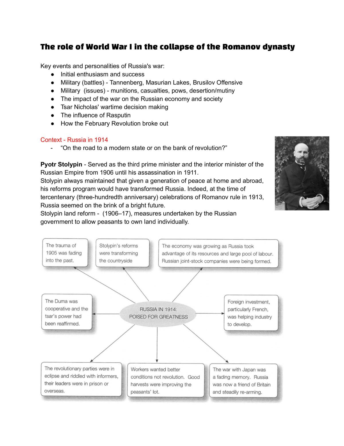 Romnov Role of WWI in Collapse - Page 1