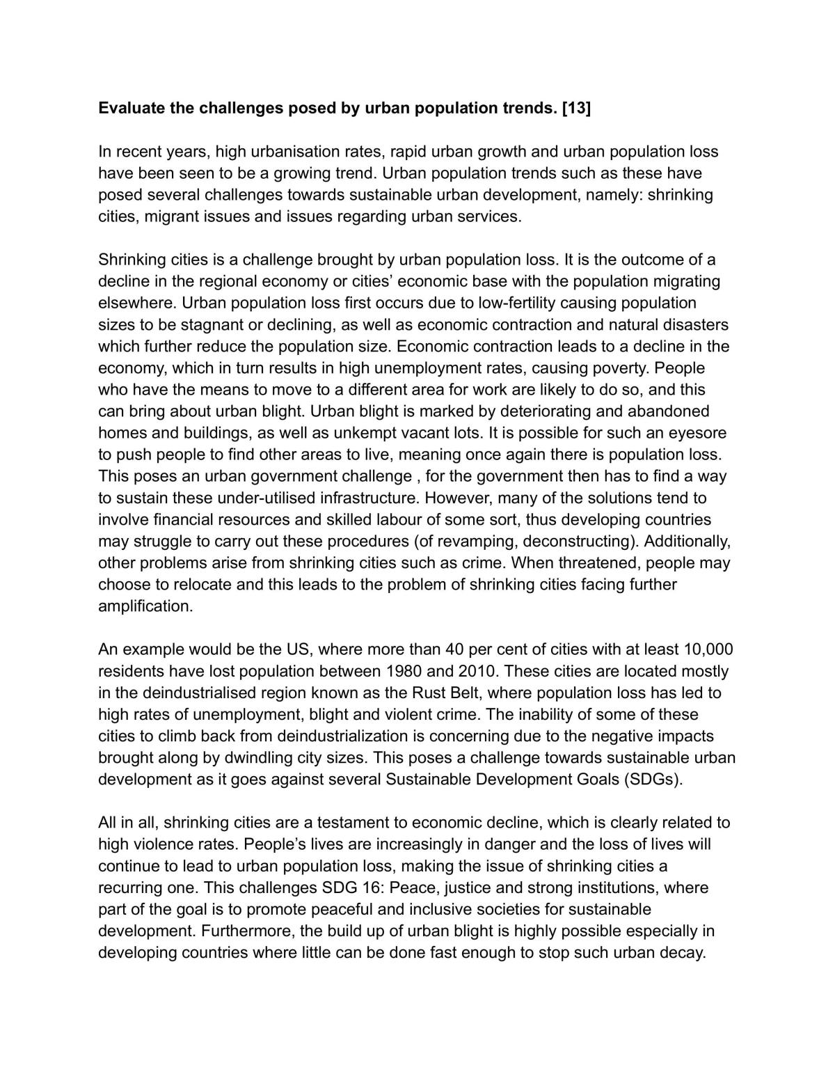 Evaluate the Challenges Posed by Urban Population Trends - Page 1