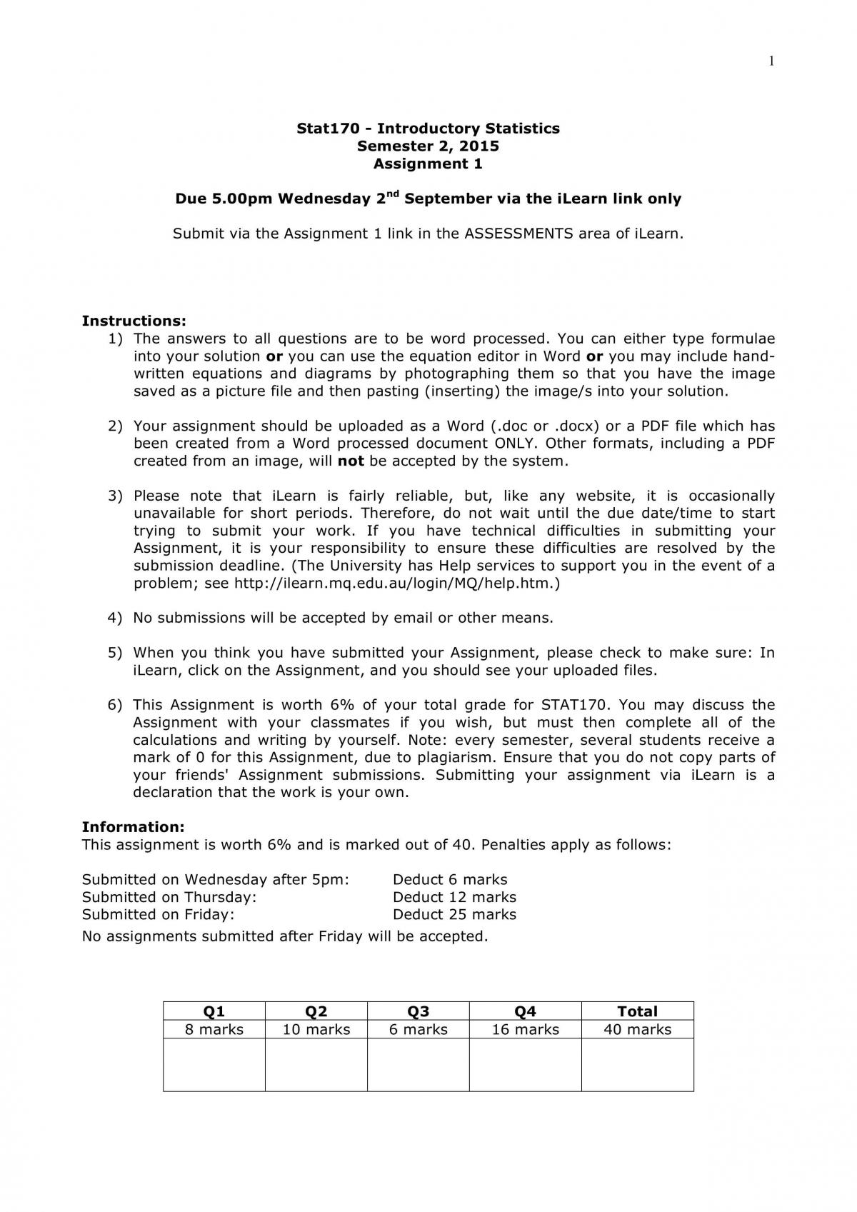 Assignment 1 for Stat170  - Page 1