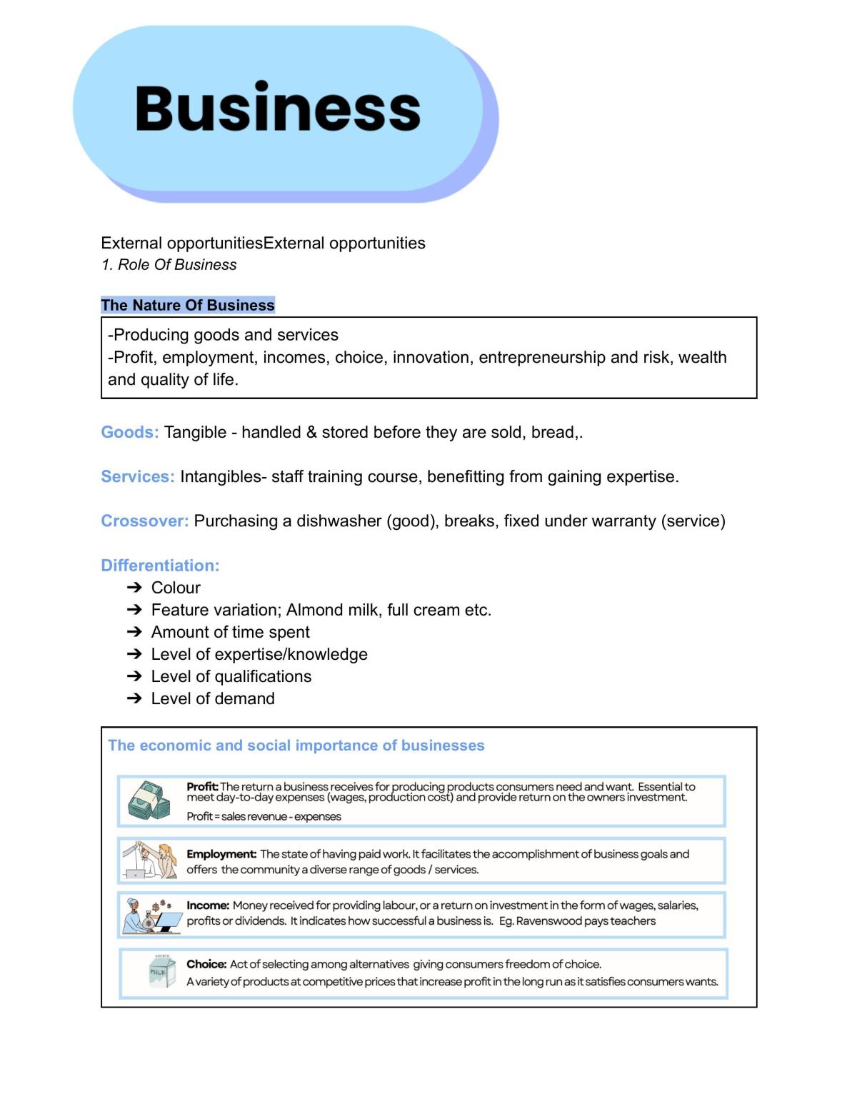 Business Yr 11 Prelim Study Notes  - Page 1
