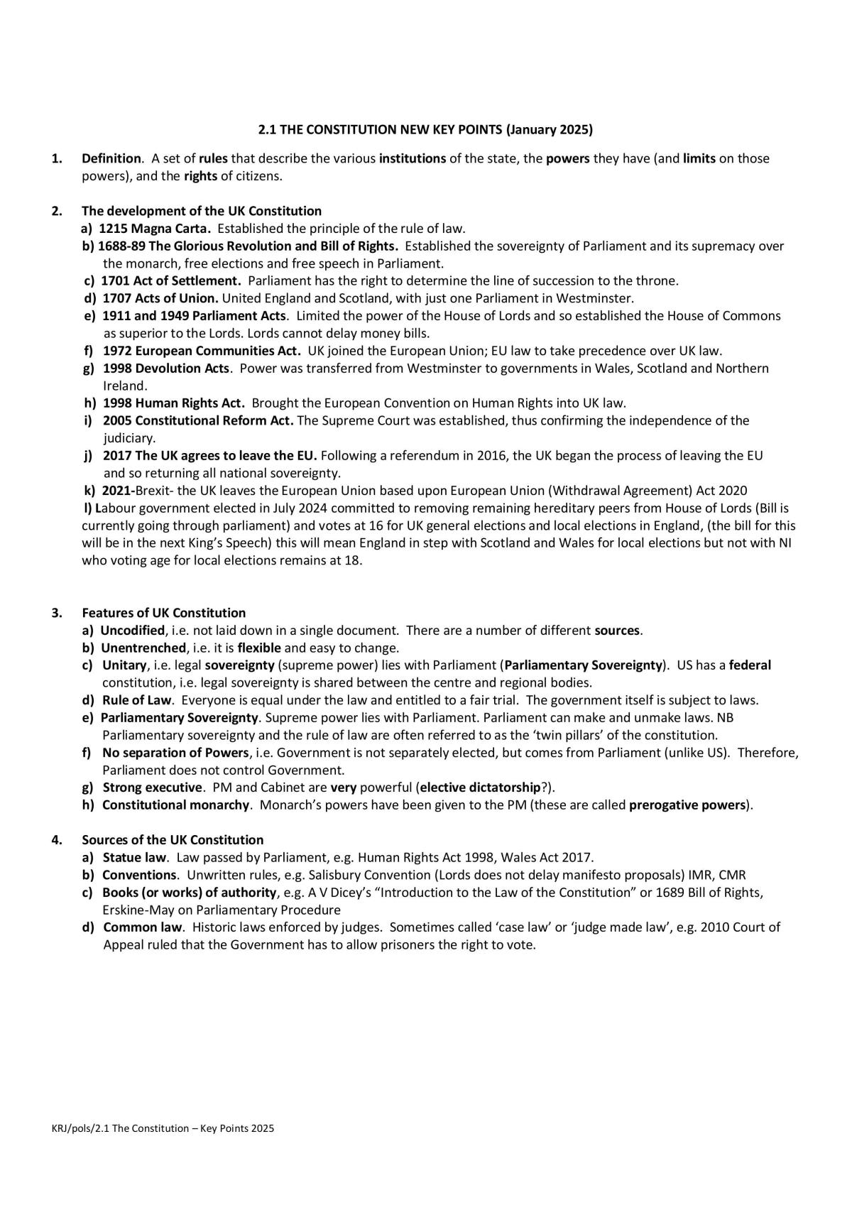 The Constitution Key Points - Page 1
