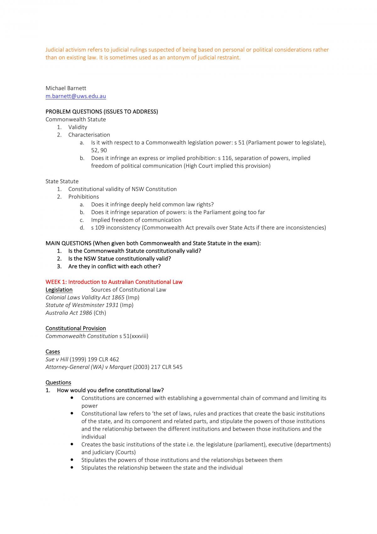 Constitutional Law Class Notes - WSU - Page 1