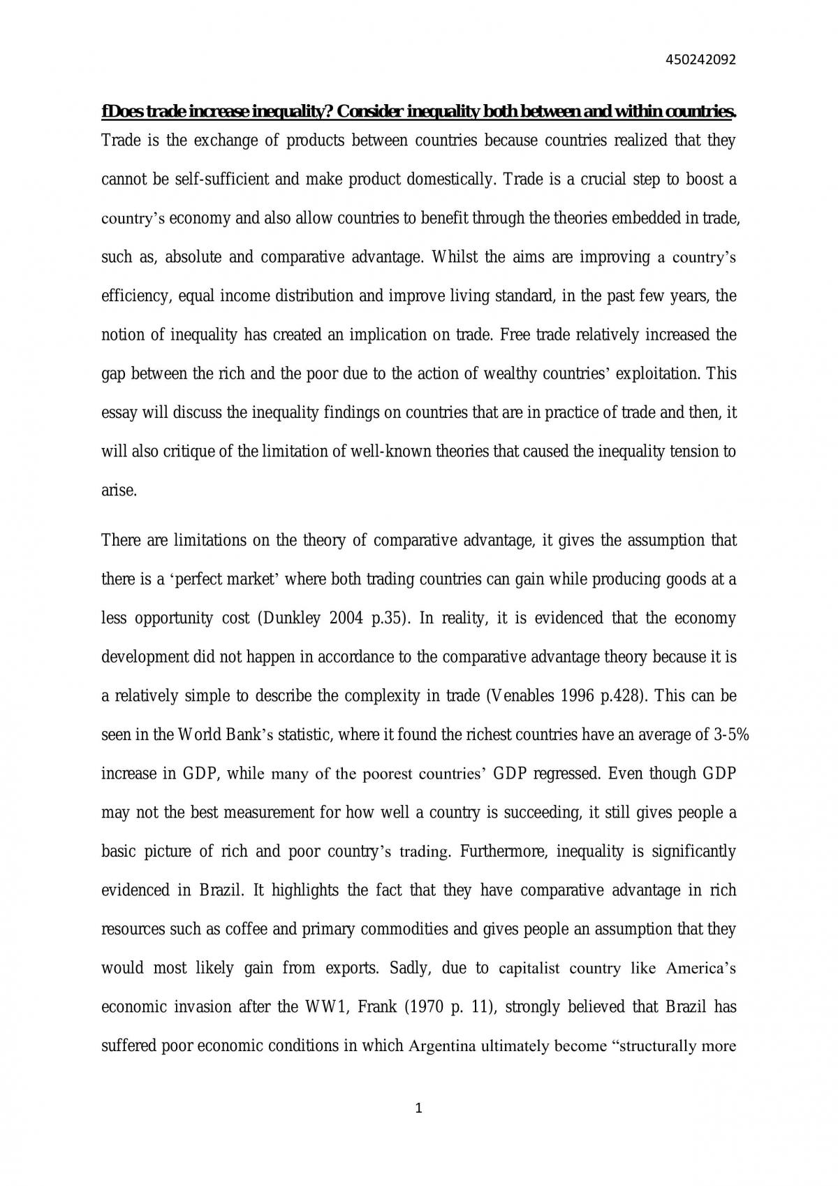Does Trade Increase Inequality Essay - Page 1