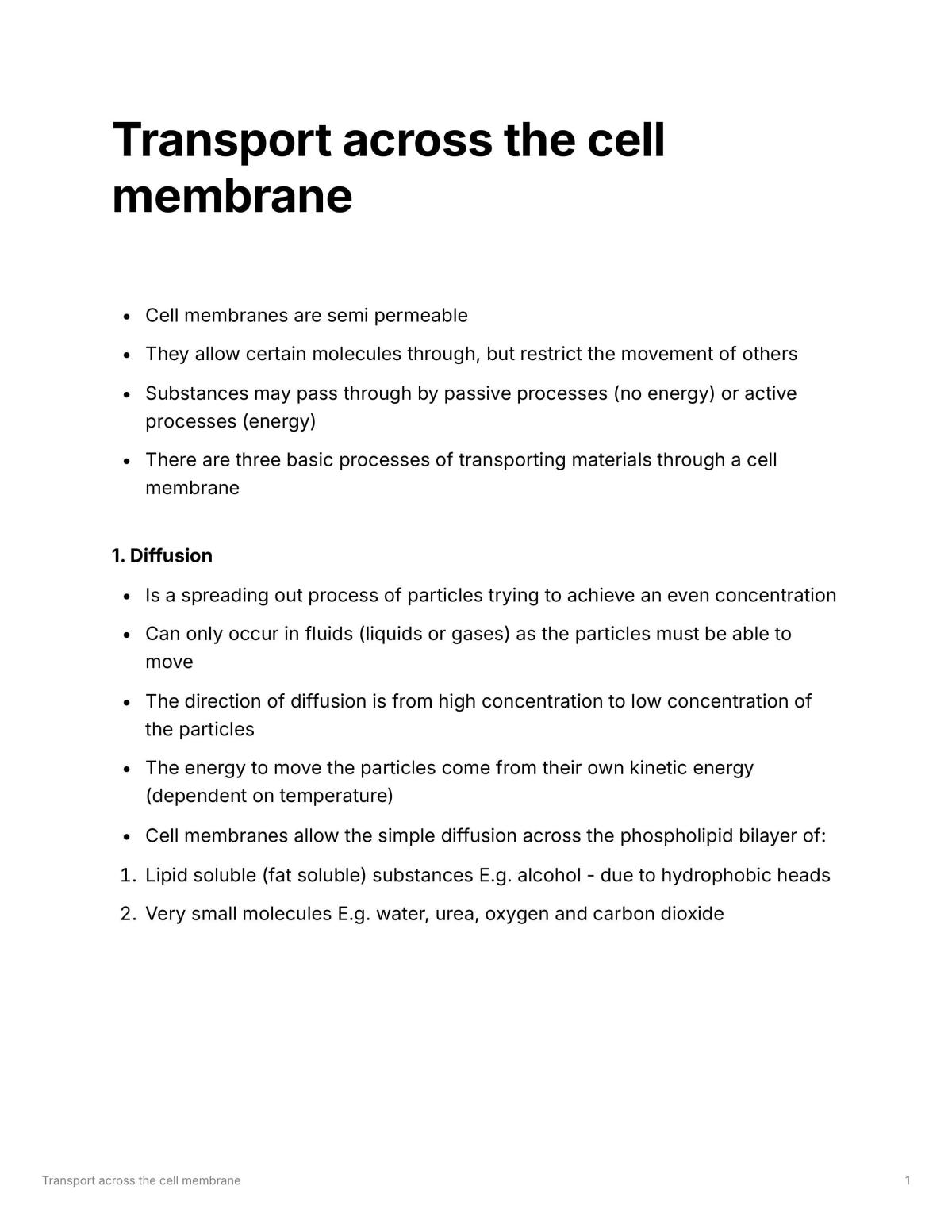 Transport Across the Cell Membrane - Page 1