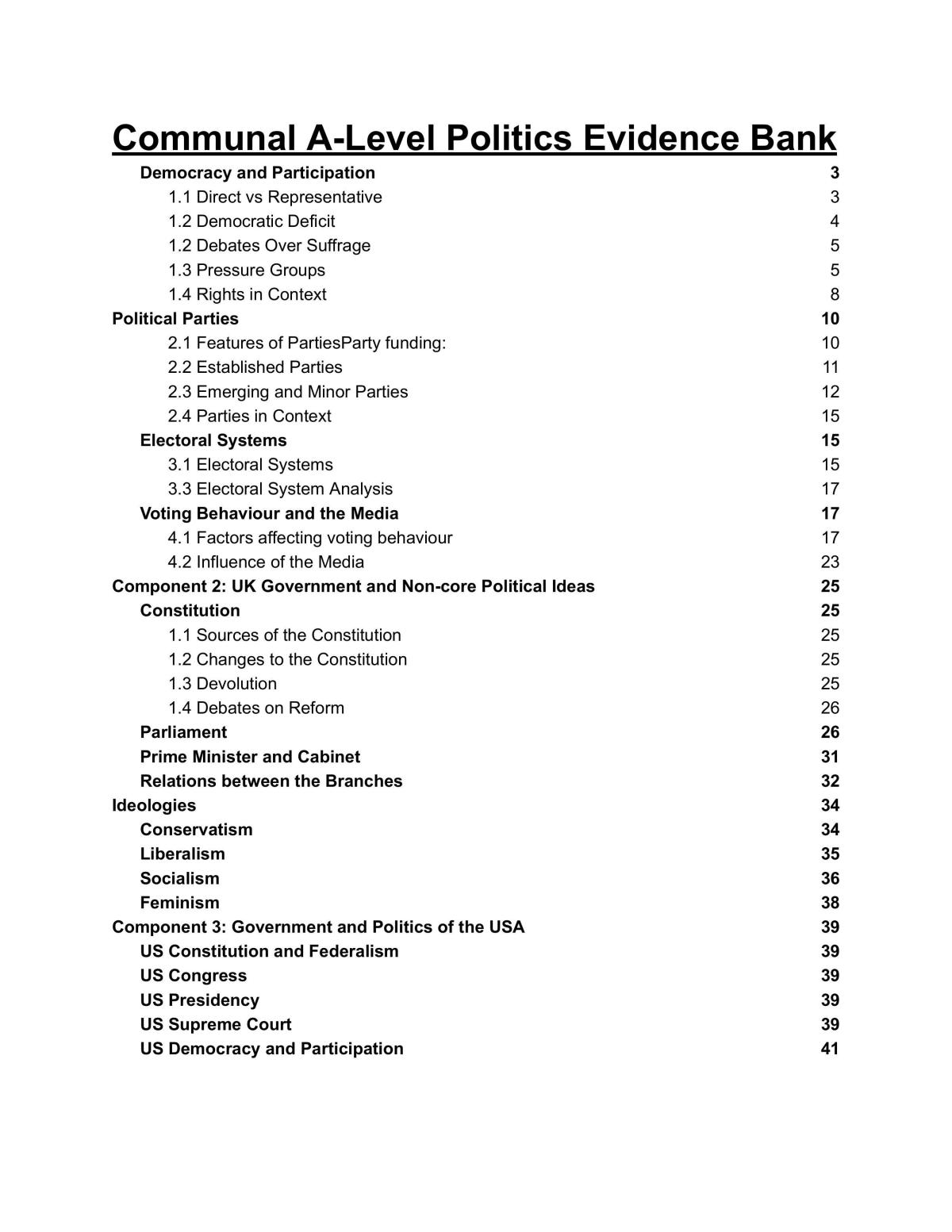 A-Level Poltics Bank - Page 1