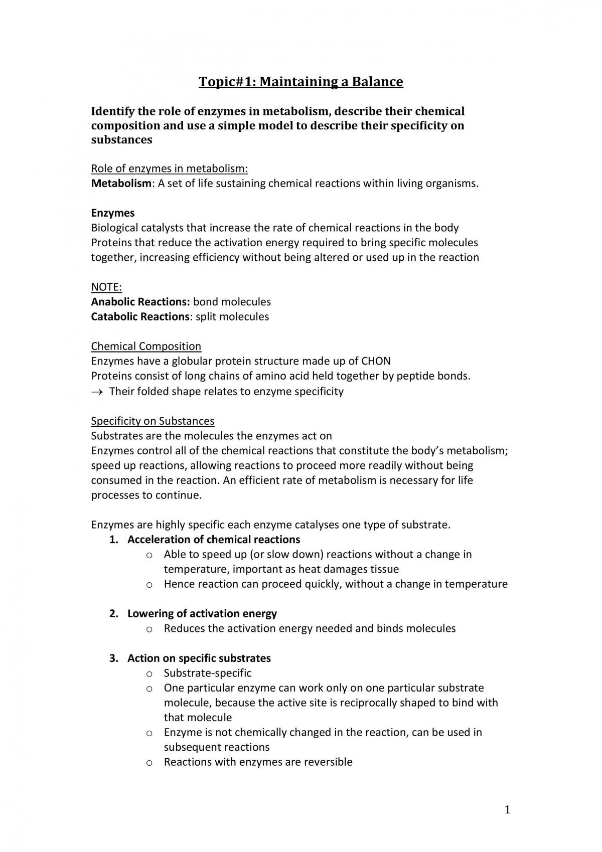 Topic 1 Maintaining a Balance - Page 1