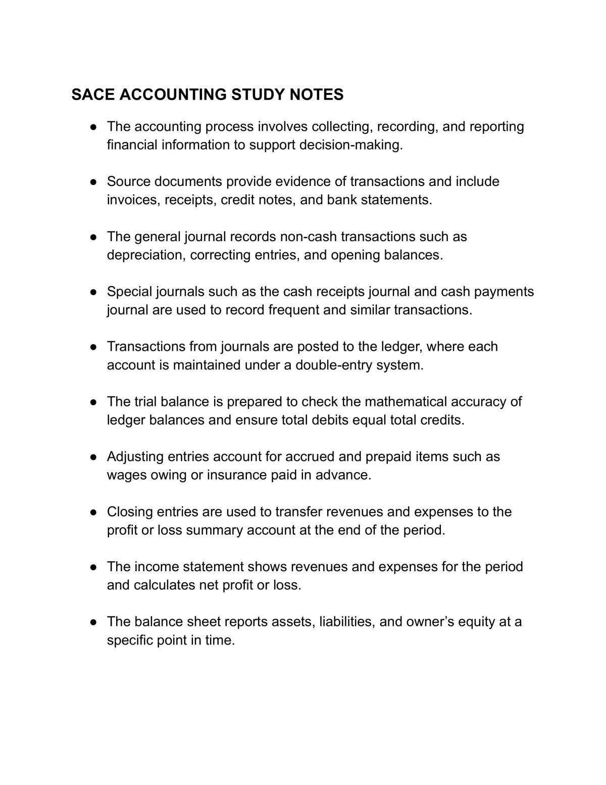 Study Notes for Stage 2 Accounting  - Page 1