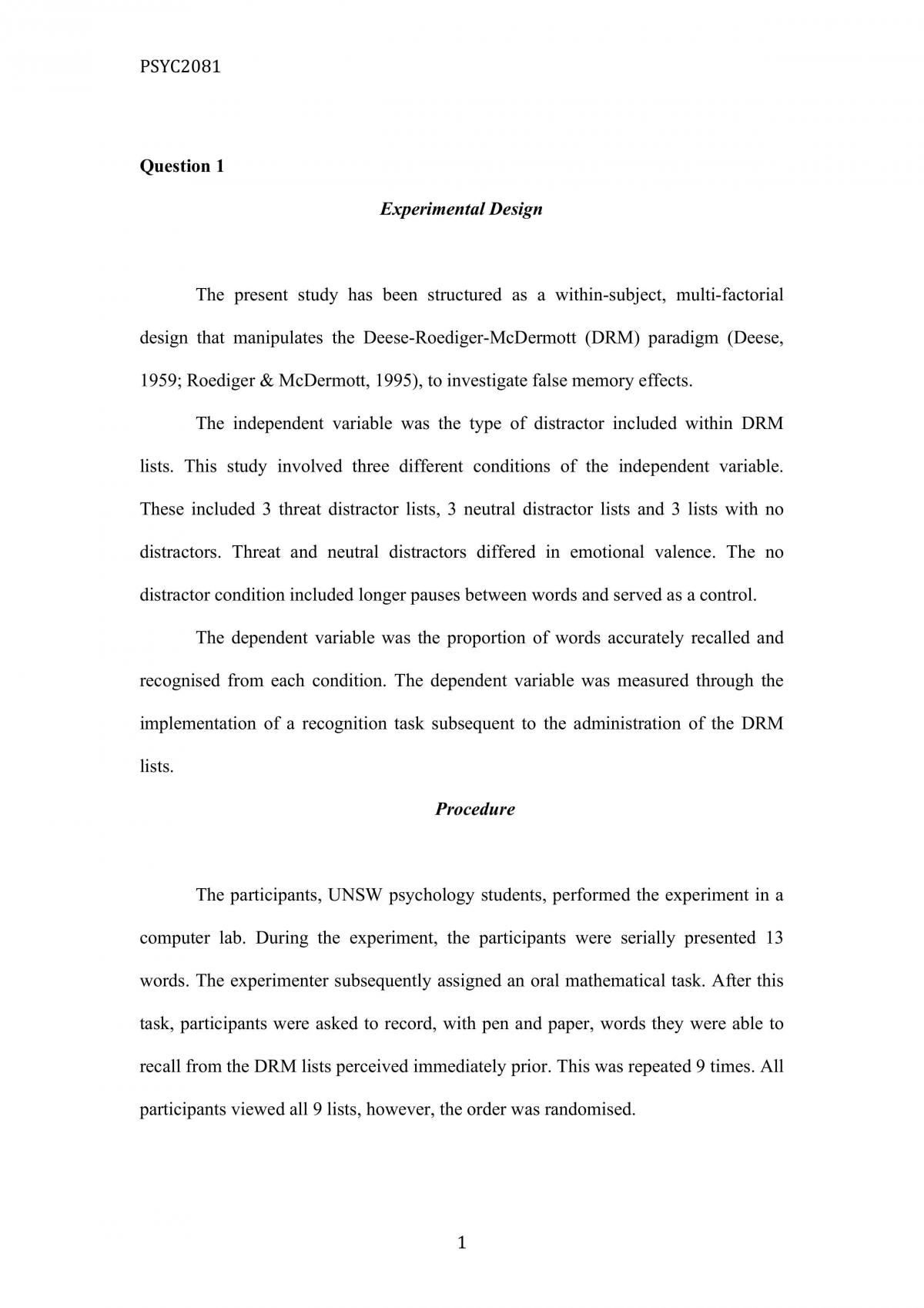 PSYC2081 - Assignment 1  - Page 1