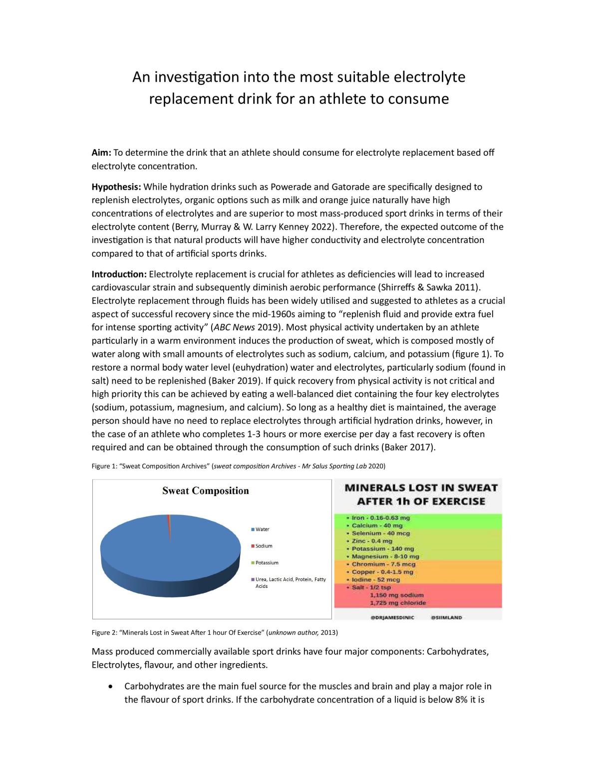 An Investigation Into the Most Suitable Electrolyte Replacement Drink for an Athlete to Consume - Page 1