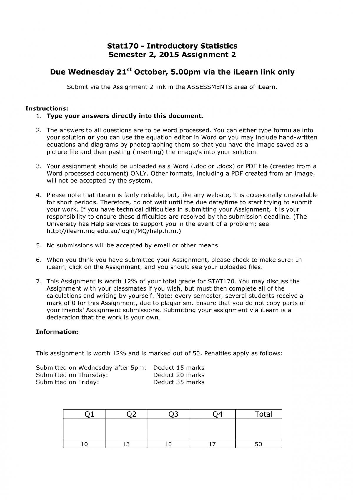 Stat170 Assignment 2 - Page 1