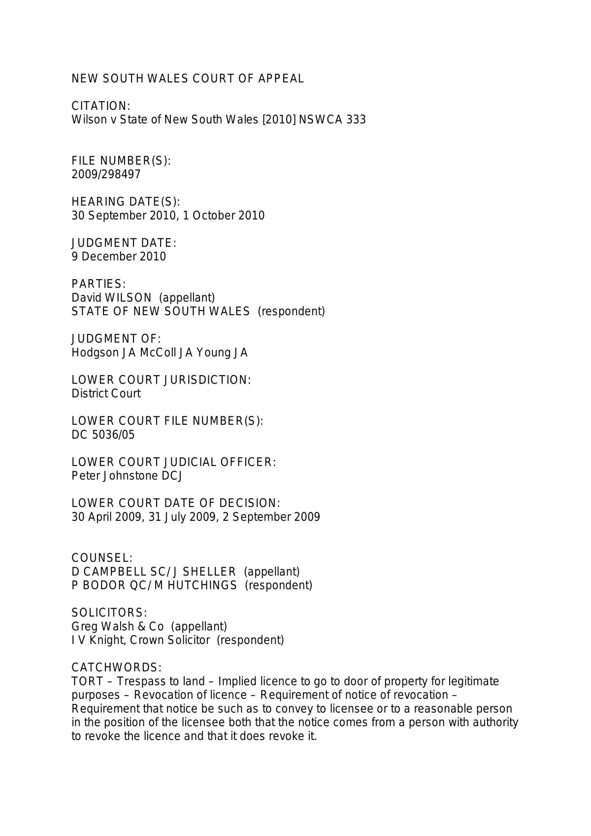 Wilson v State of NSW - Page 1