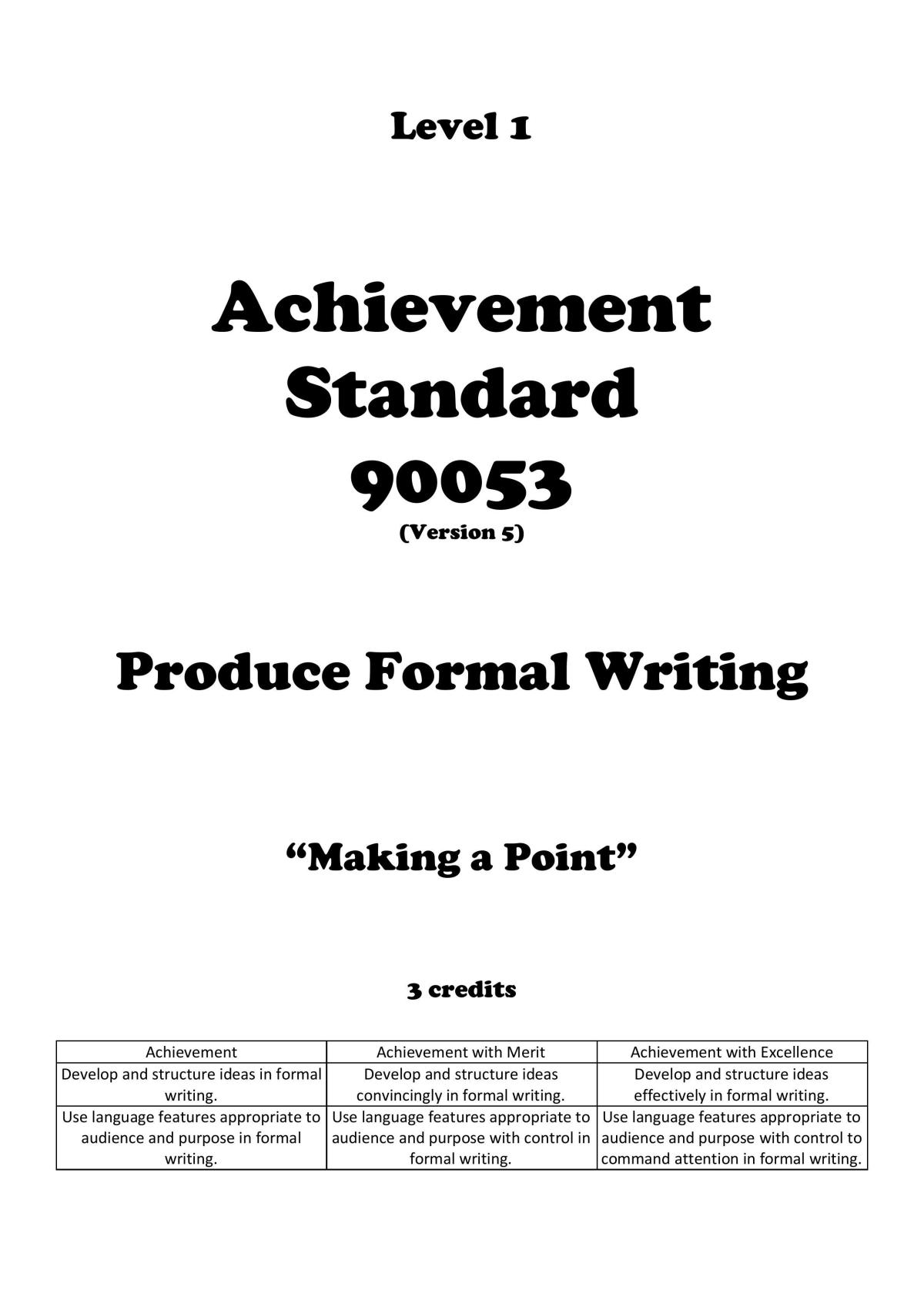 Level 1 AS90053 Formal Writing - Page 1