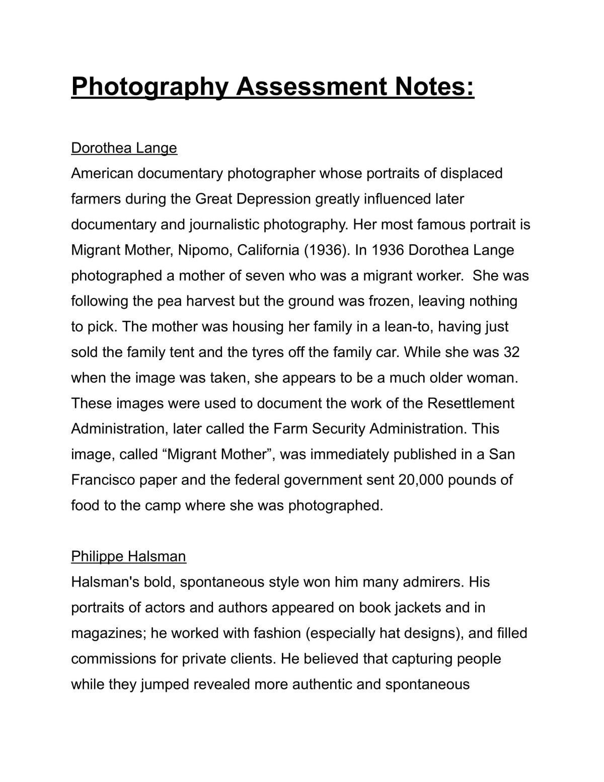 Photography Written Task Reference Sheet - Page 1