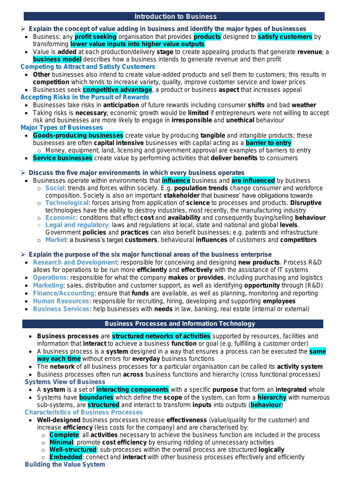 Full Study Notes BUSS1001 - Page 1