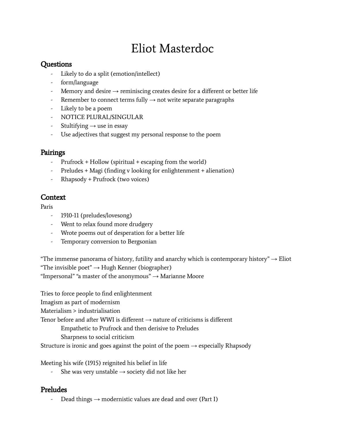 Mod B Complete Notes for t.s Eliot - Page 1