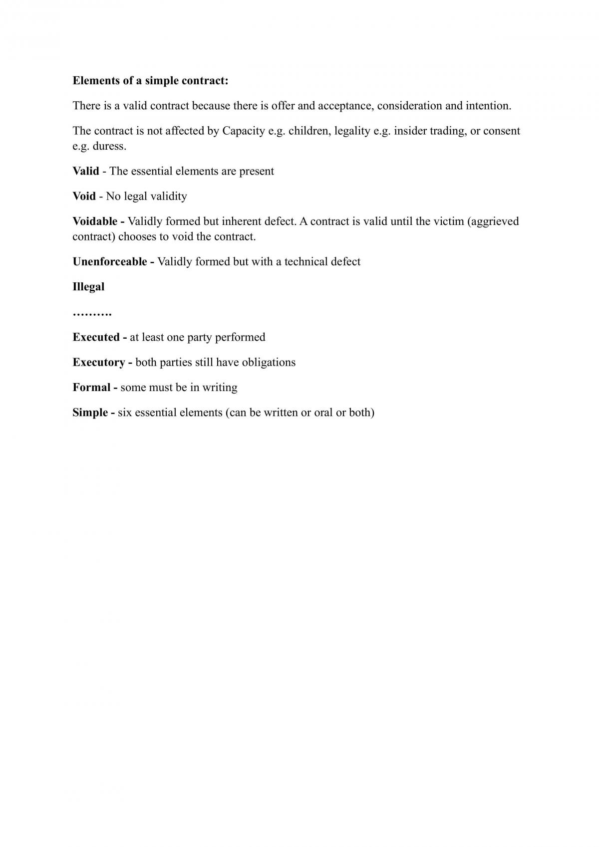 Exam notes for Contracts  - Page 1