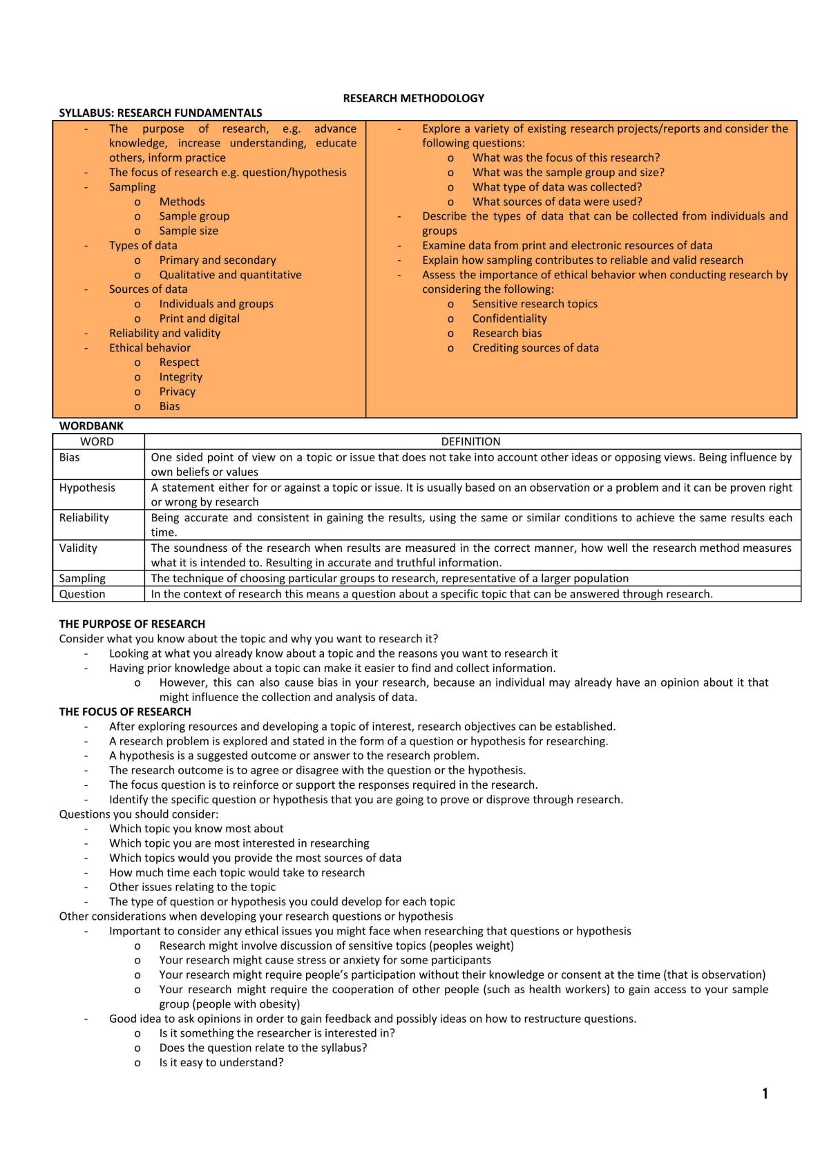 Cafs Research Methodology Notes  - Page 1