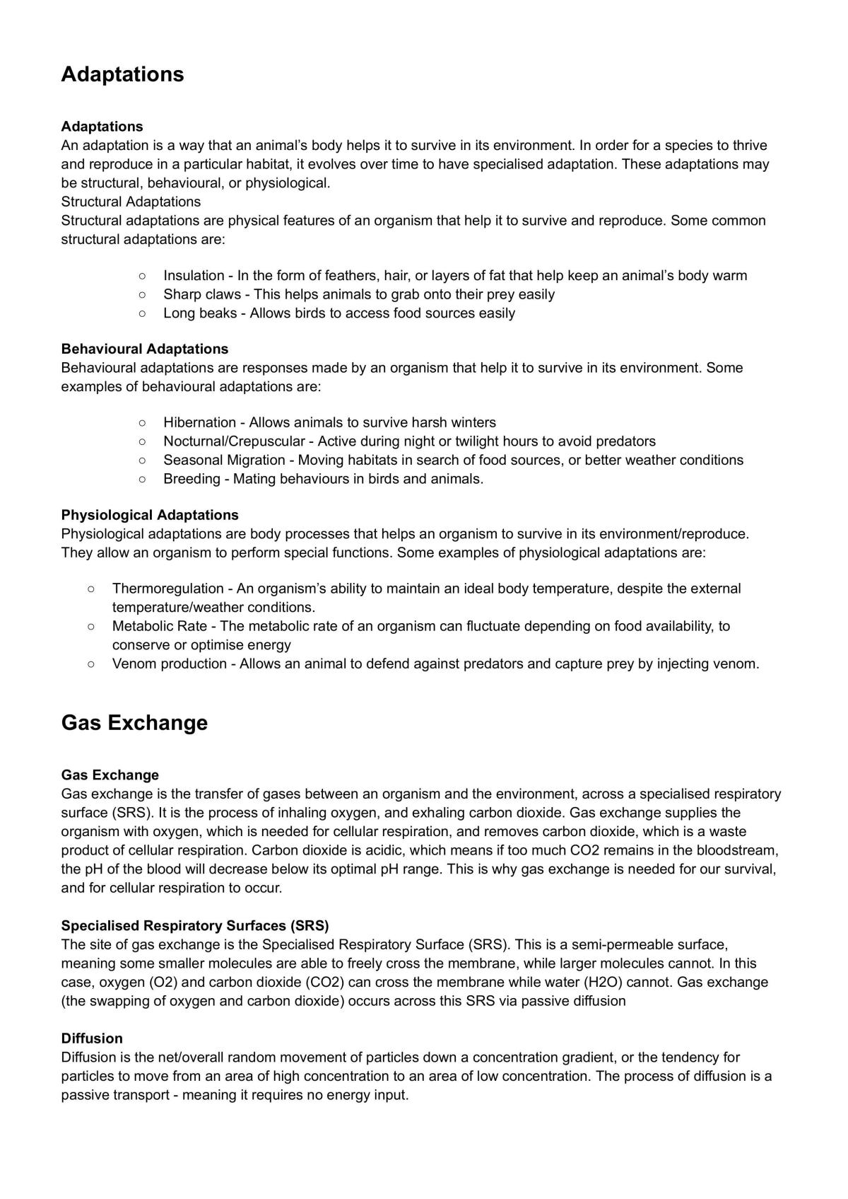 2.3 Gas Exchage Complete Notes + Practice Report - Page 1