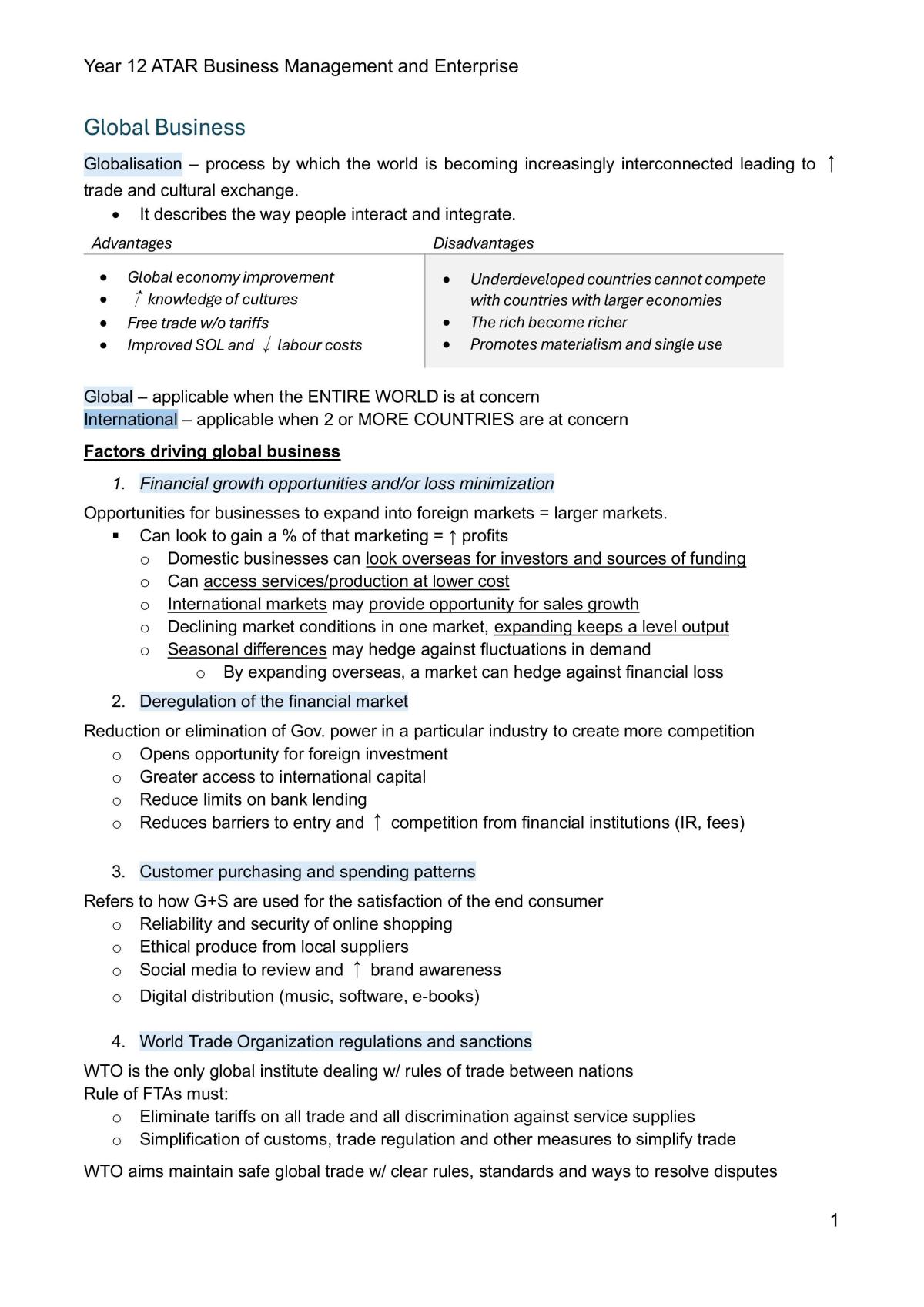 Year 12 ATAR BME UNIT 3 Notes - Page 1