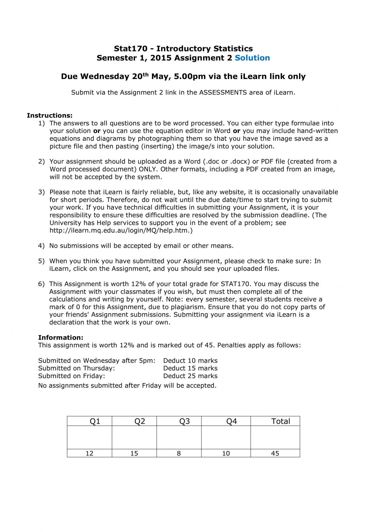 Stat170 Assignment 2 solution - Page 1