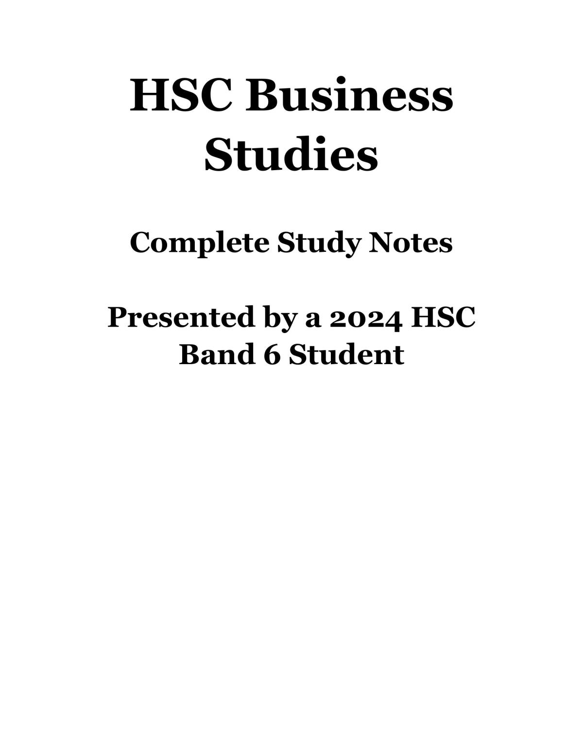 HSC Business Studies - Complete Subject study notes - Page 1