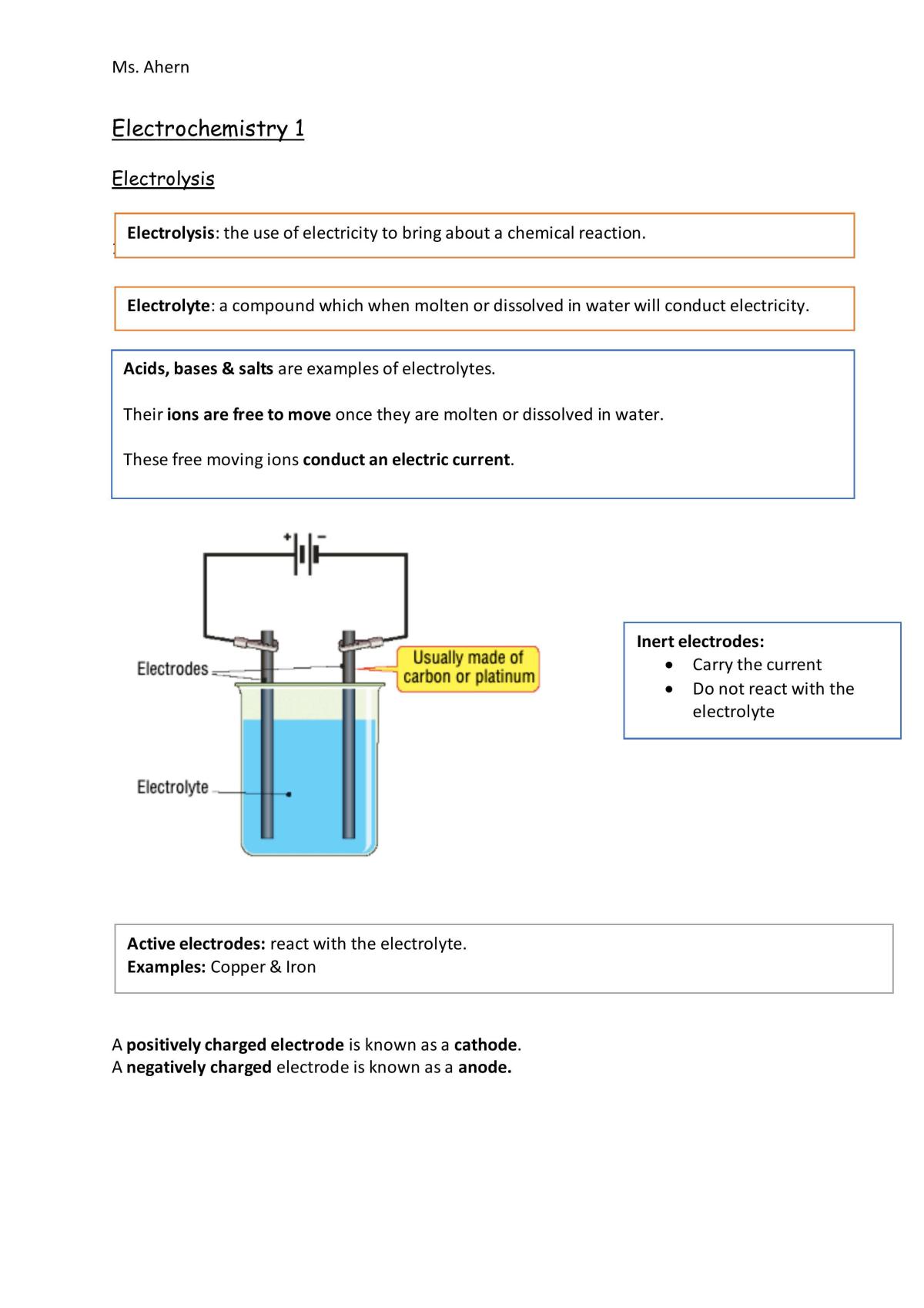 Topic Notes for Electrochemistry 1 - Page 1