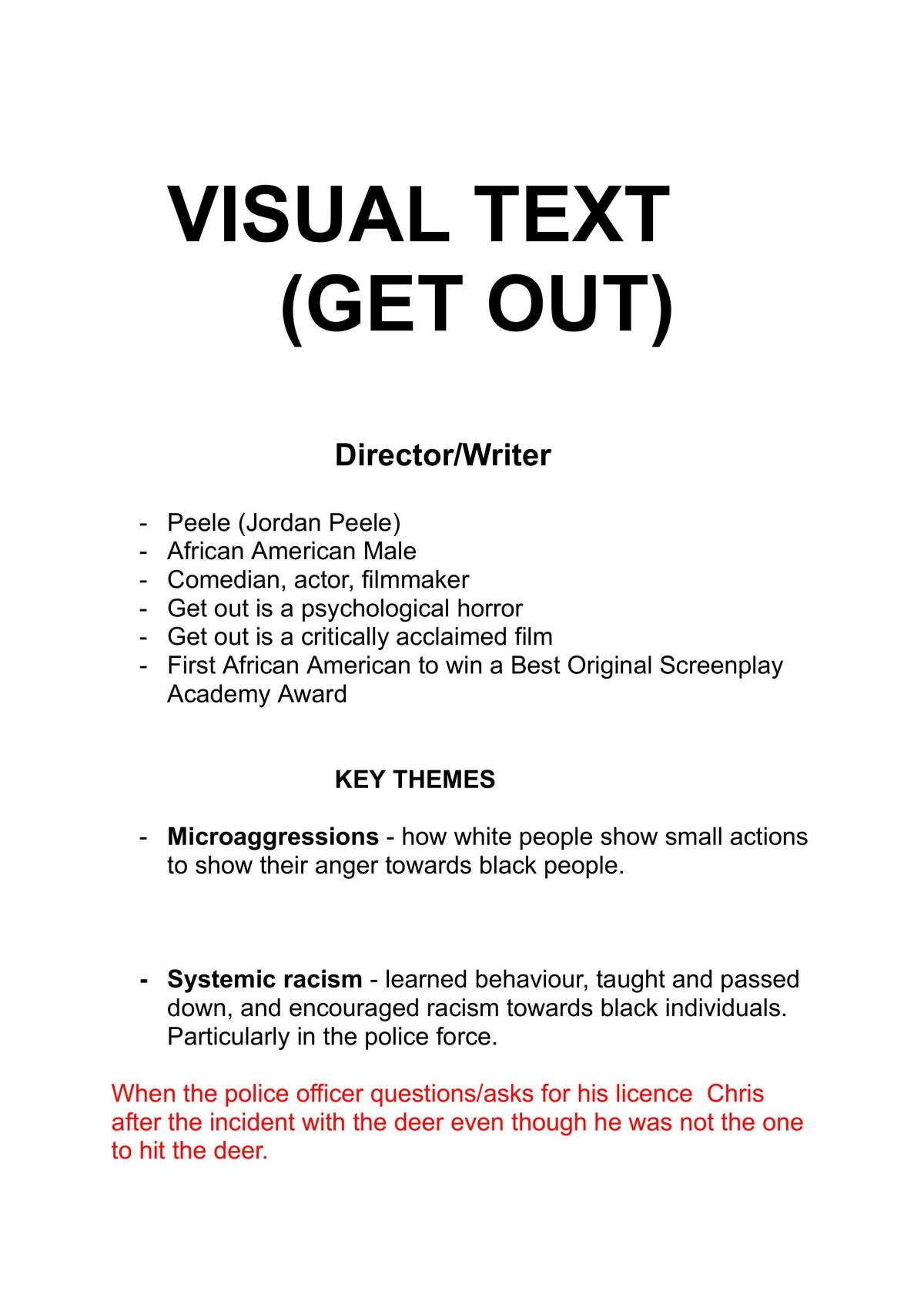 Visual Text - Get Out - Notes - Page 1