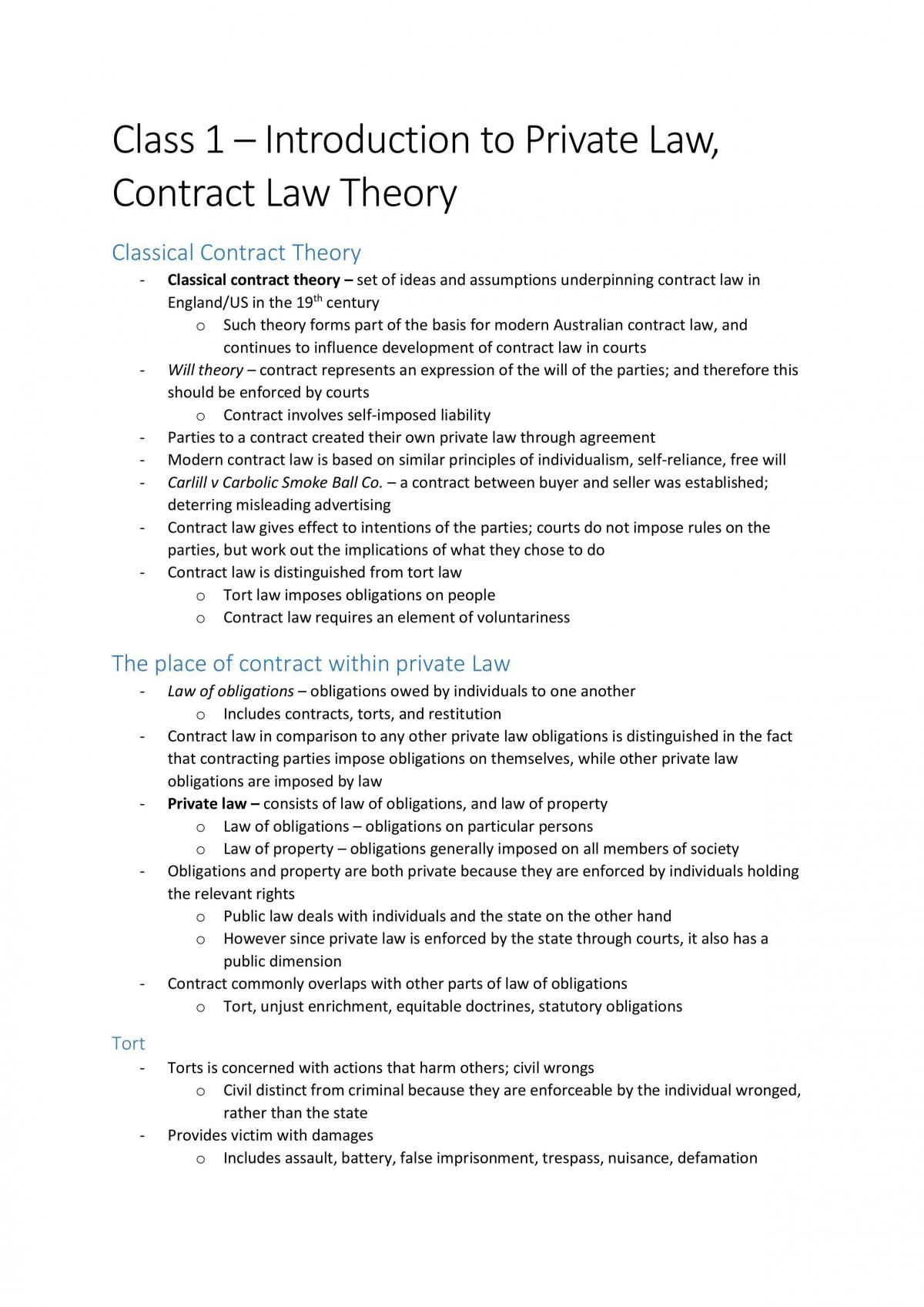 Principles of Private Law - Notes for Contracts - Page 1