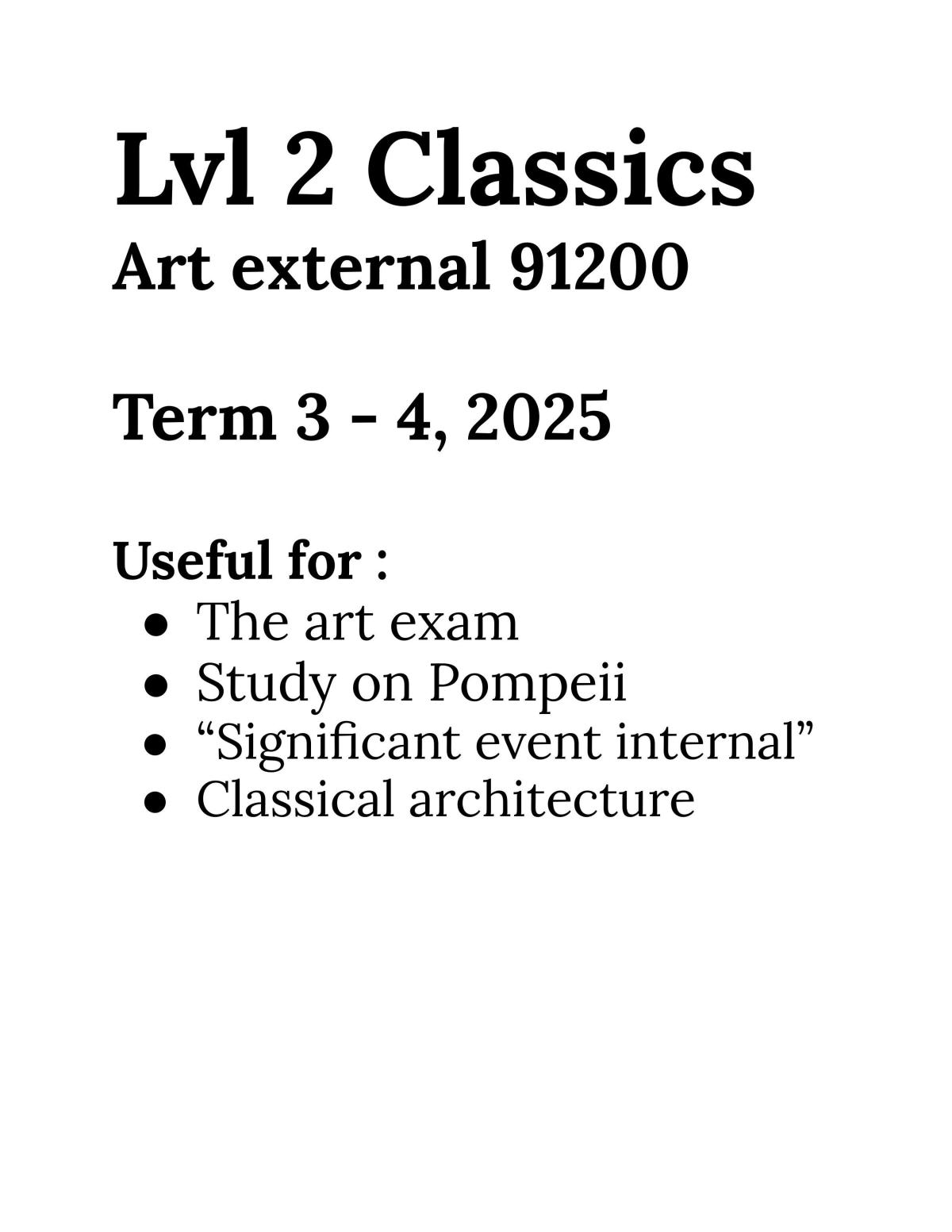 LVL 2 Classics - Ancient Art complete study notes  - Page 1