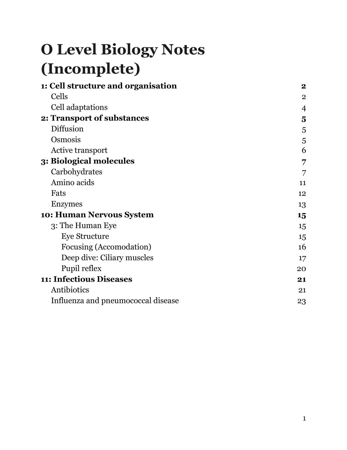 O Level Biology Notes (Incomplete) - Page 1