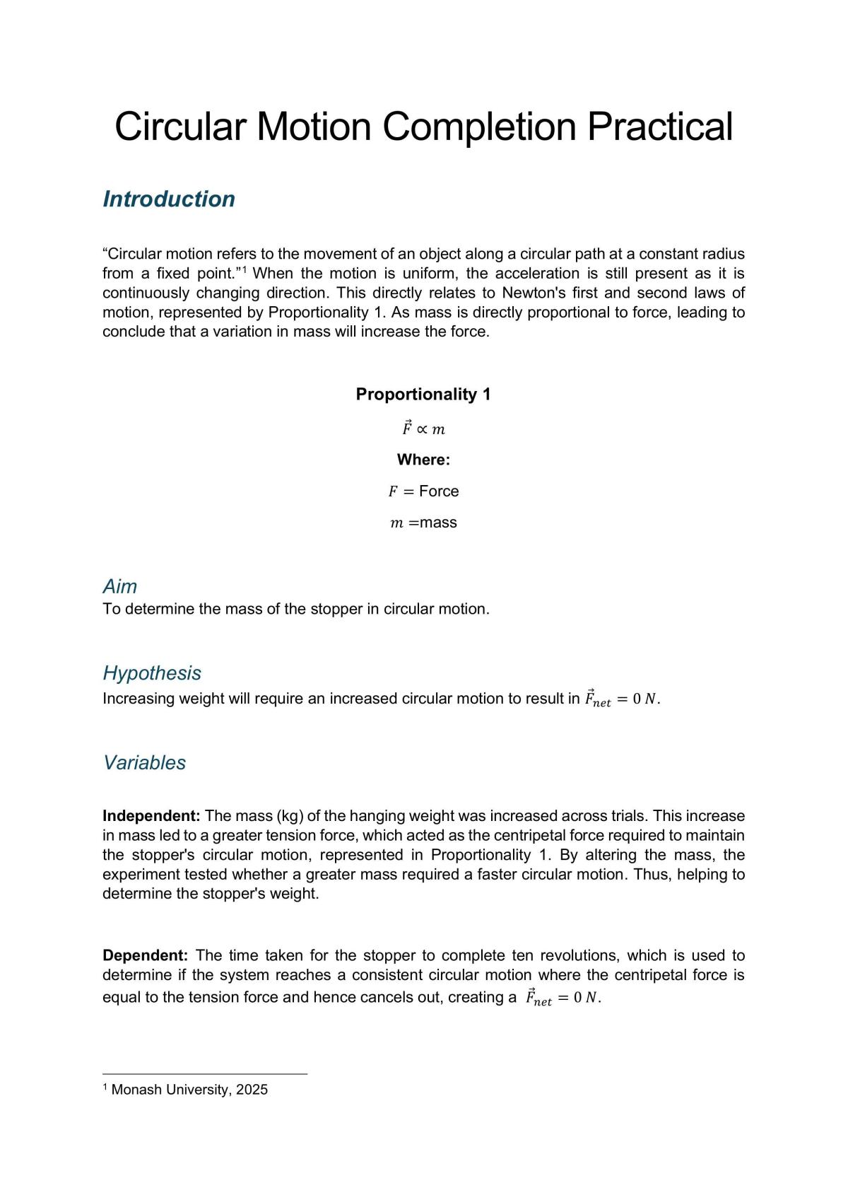 Circular Motion Completion Practical  - Page 1