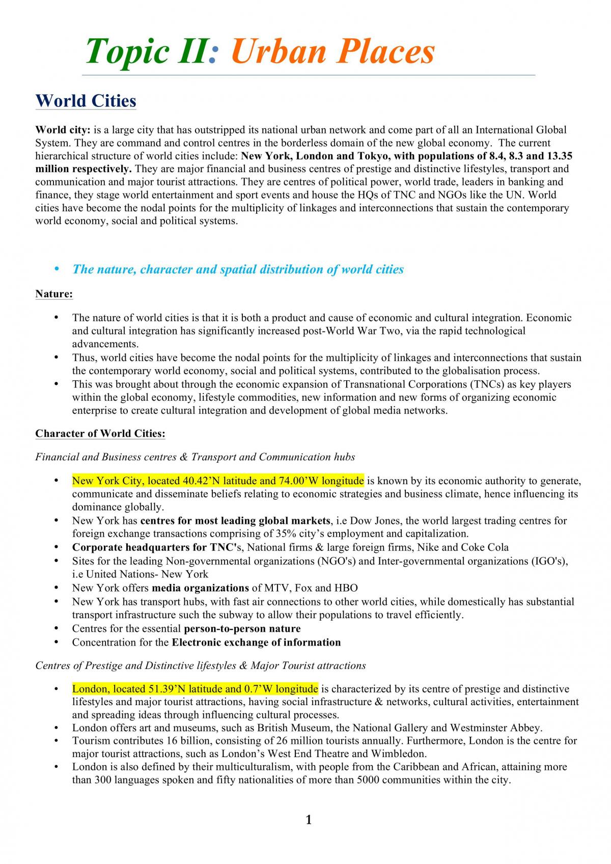 Urban Places Notes - Page 1