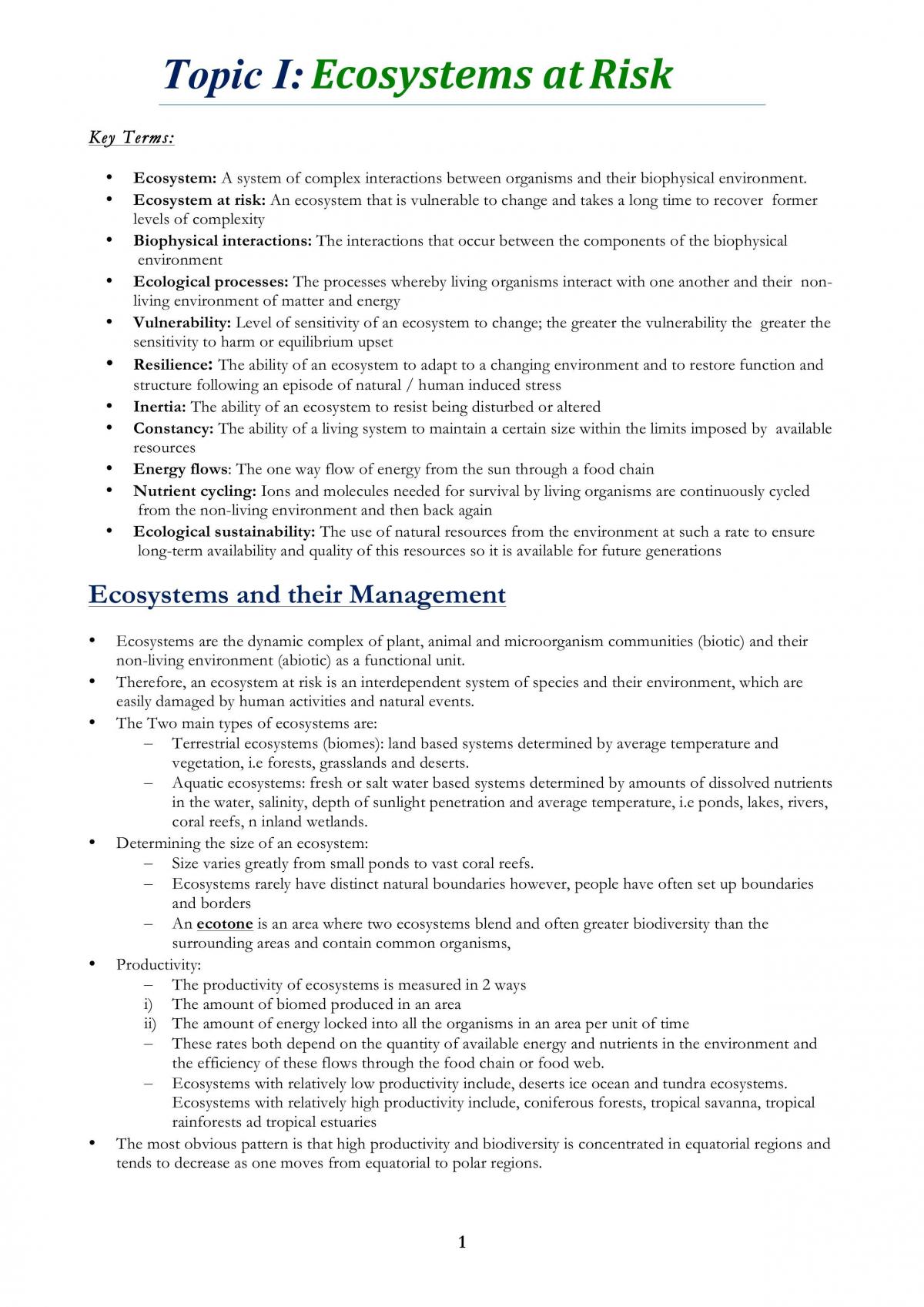 Ecosystems Notes - Page 1