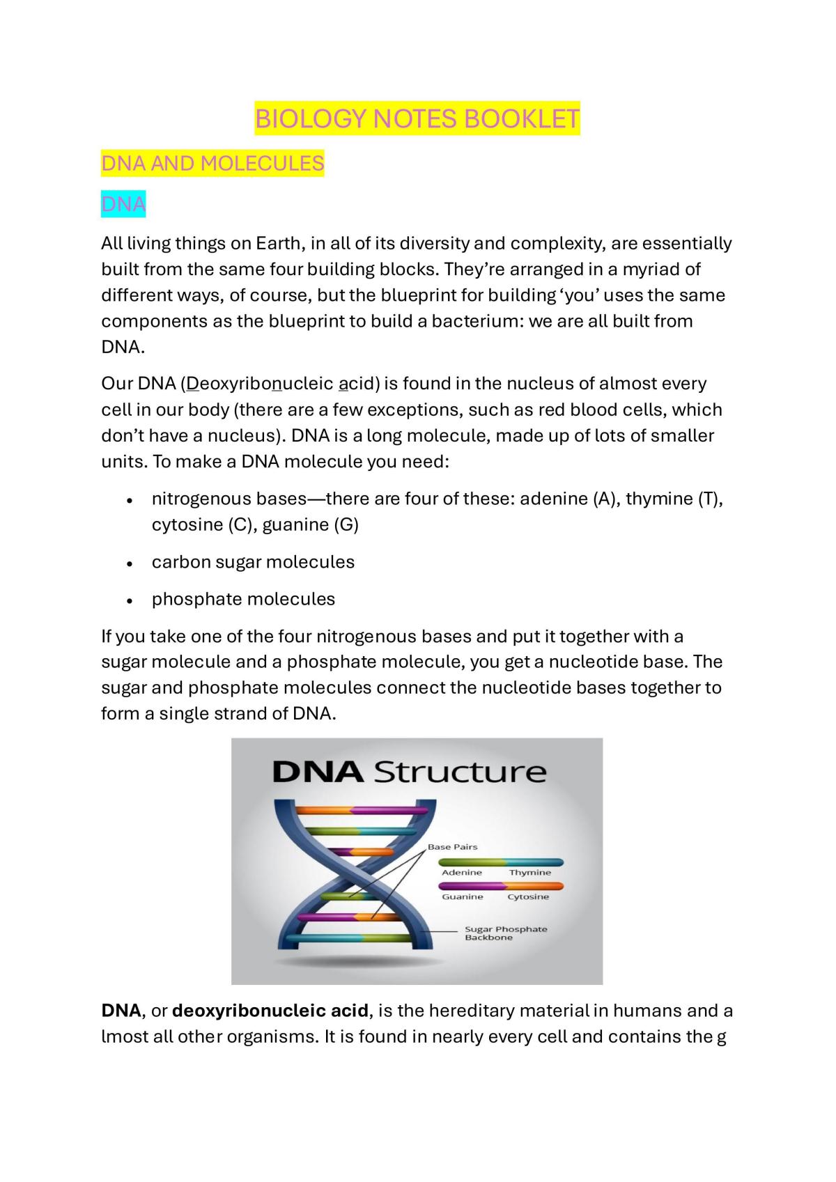 Biology Booklet - Page 1
