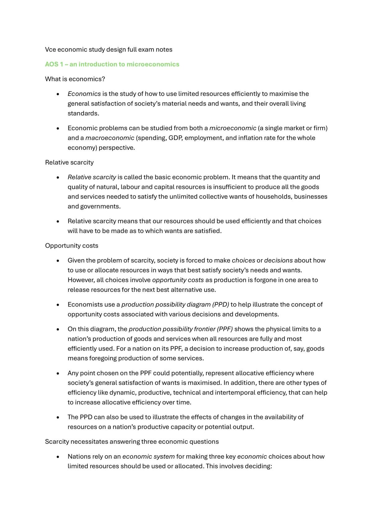 Vce Economics Unit 3/4 Exam Notes  - Page 1