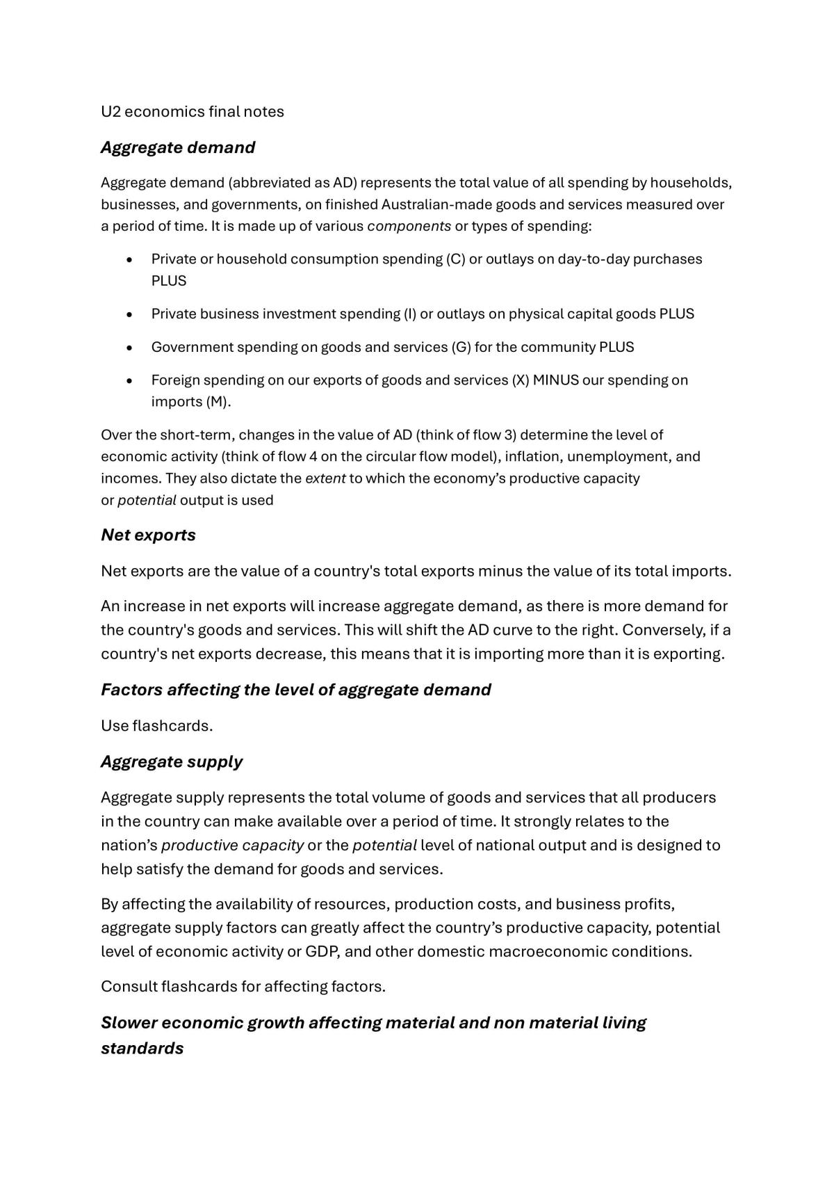 Unit 2 Econmomics Study Notes  - Page 1